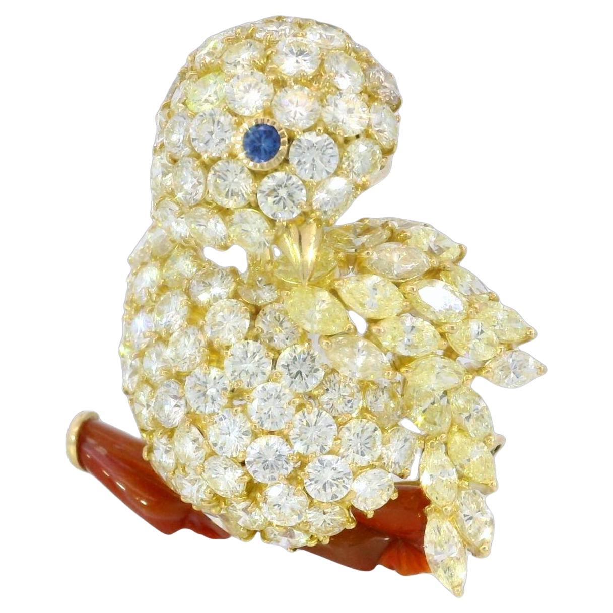 Modern Diamond Bird Brooch ~14ctw Yellow and White Diamonds 18k Yellow Gold For Sale