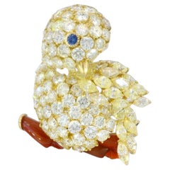 Modern Diamond Bird Brooch ~14ctw Yellow and White Diamonds 18k Yellow Gold
