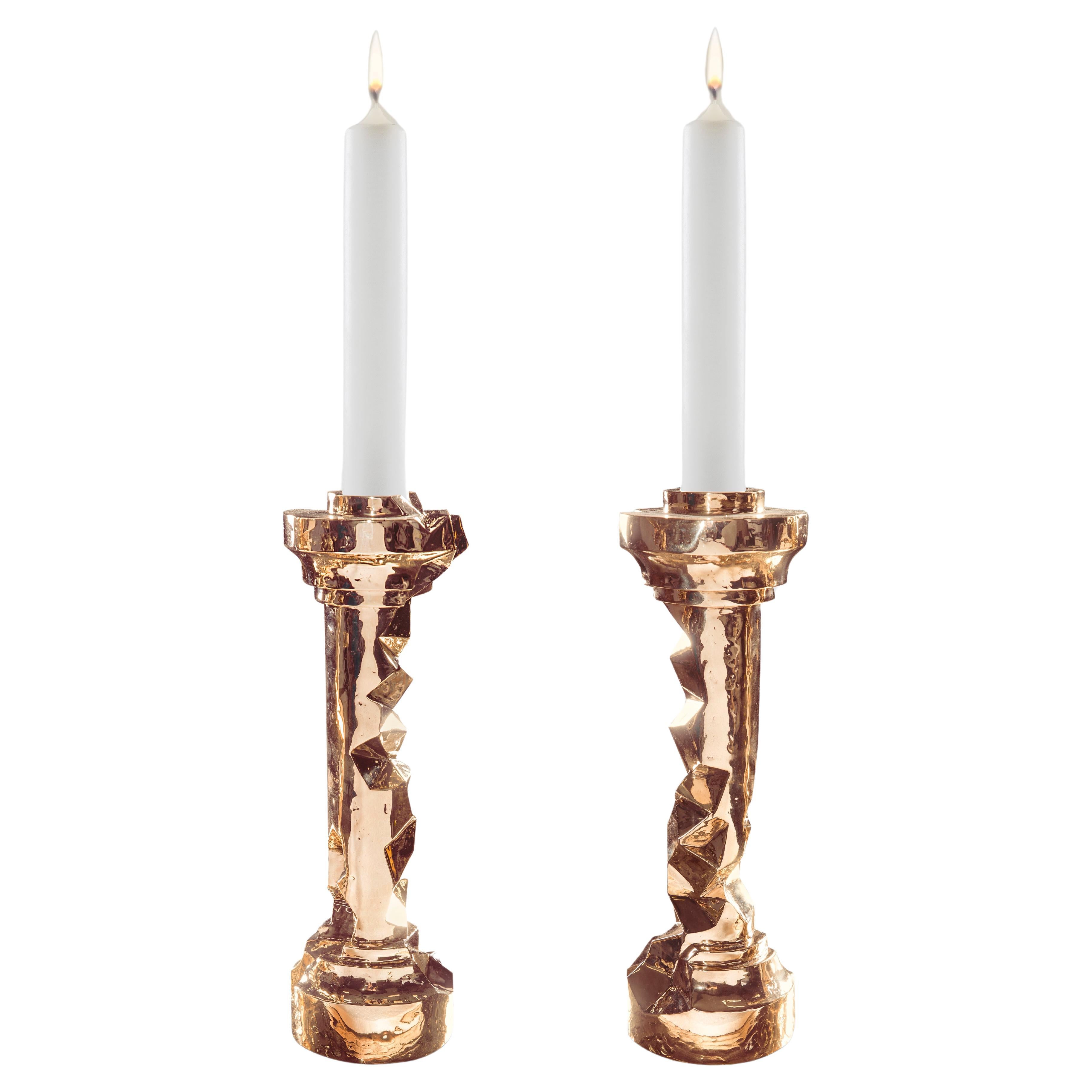 Modern Candle Sconce Cast Bronze Polished Handmade Limited Edition Studio Job