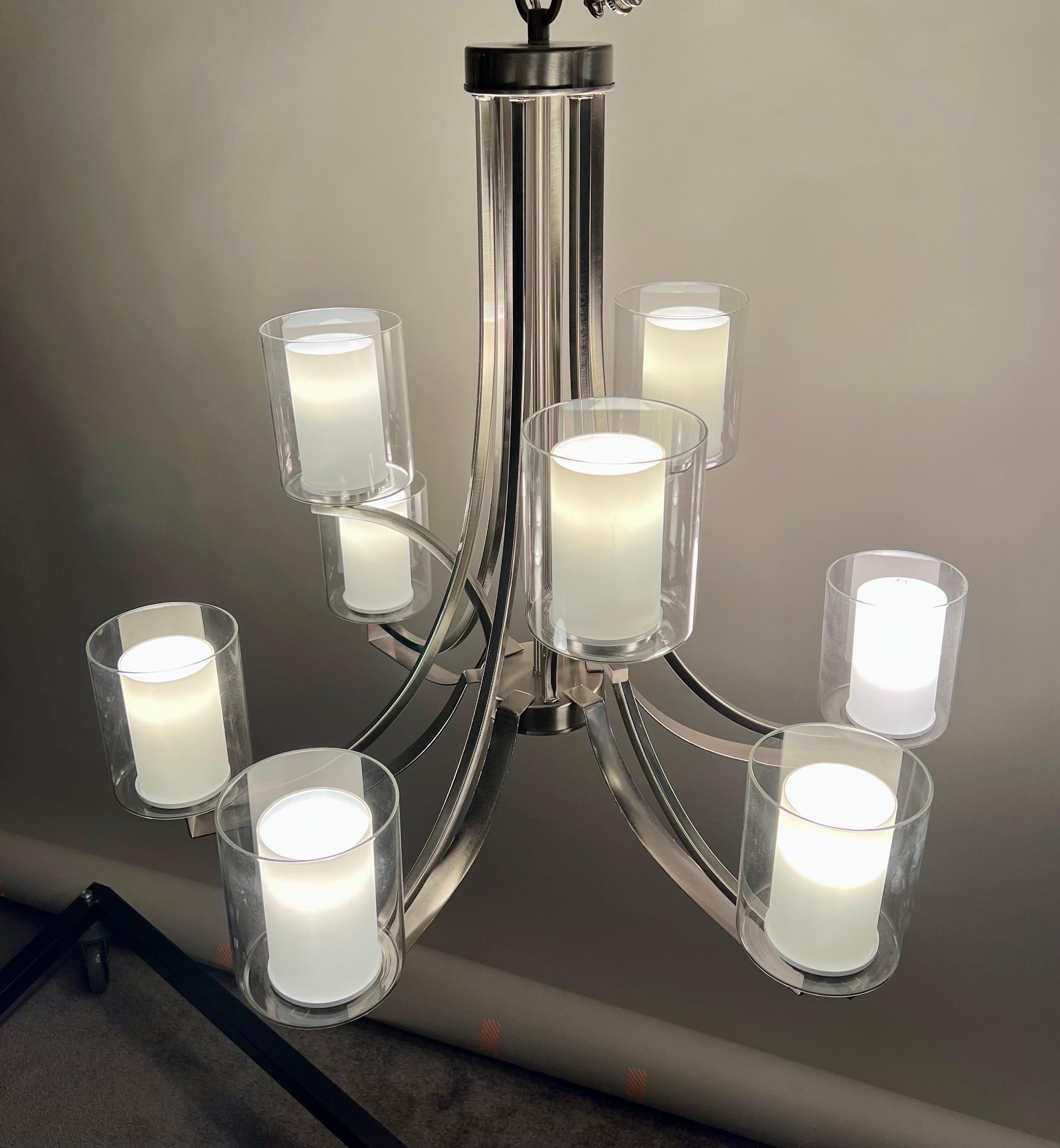 Modern Candle Style Chrome Chandelier - 9 Arms  In Good Condition For Sale In Plainview, NY