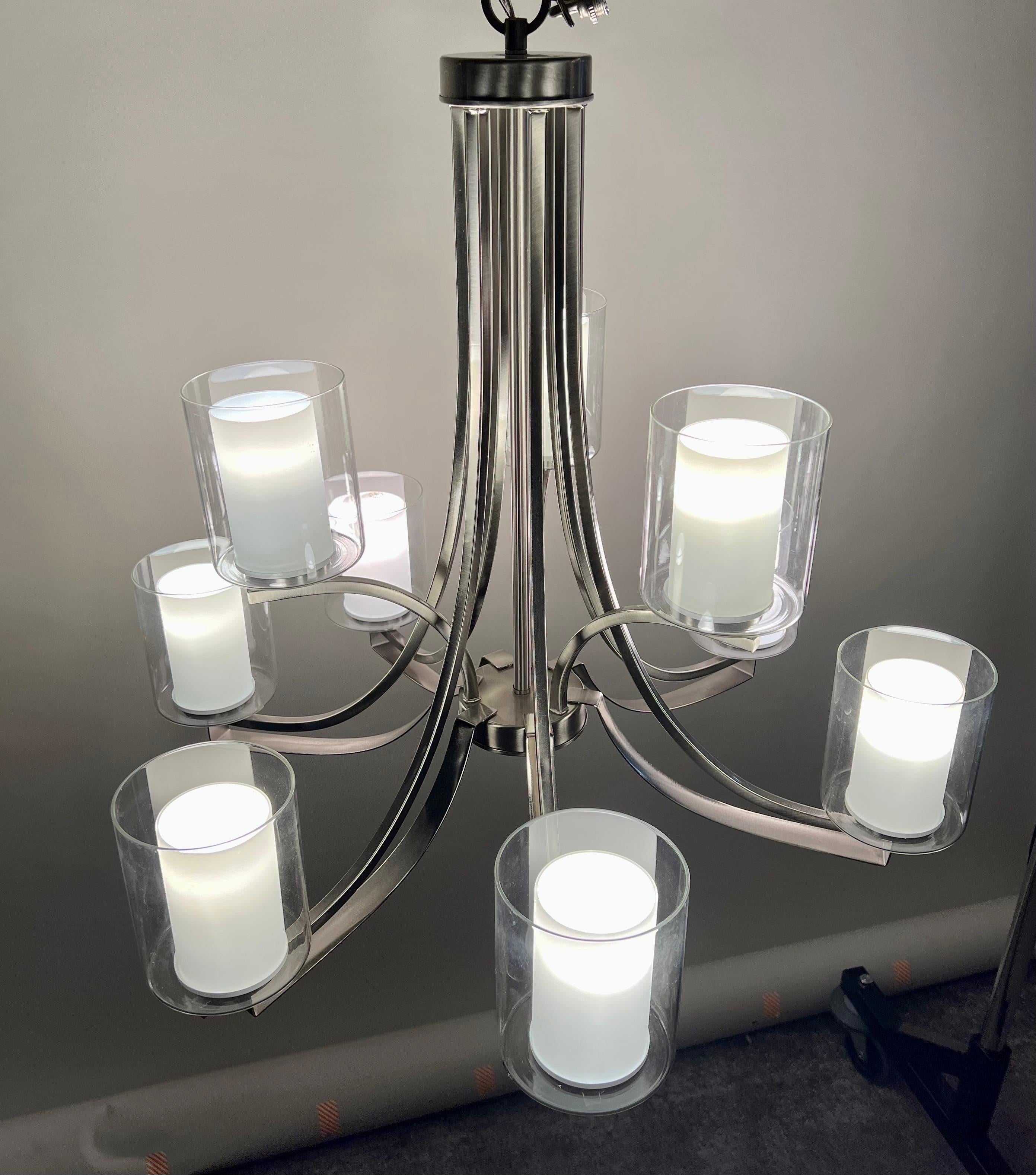 Glass Modern Candle Style Chrome Chandelier - 9 Arms  For Sale