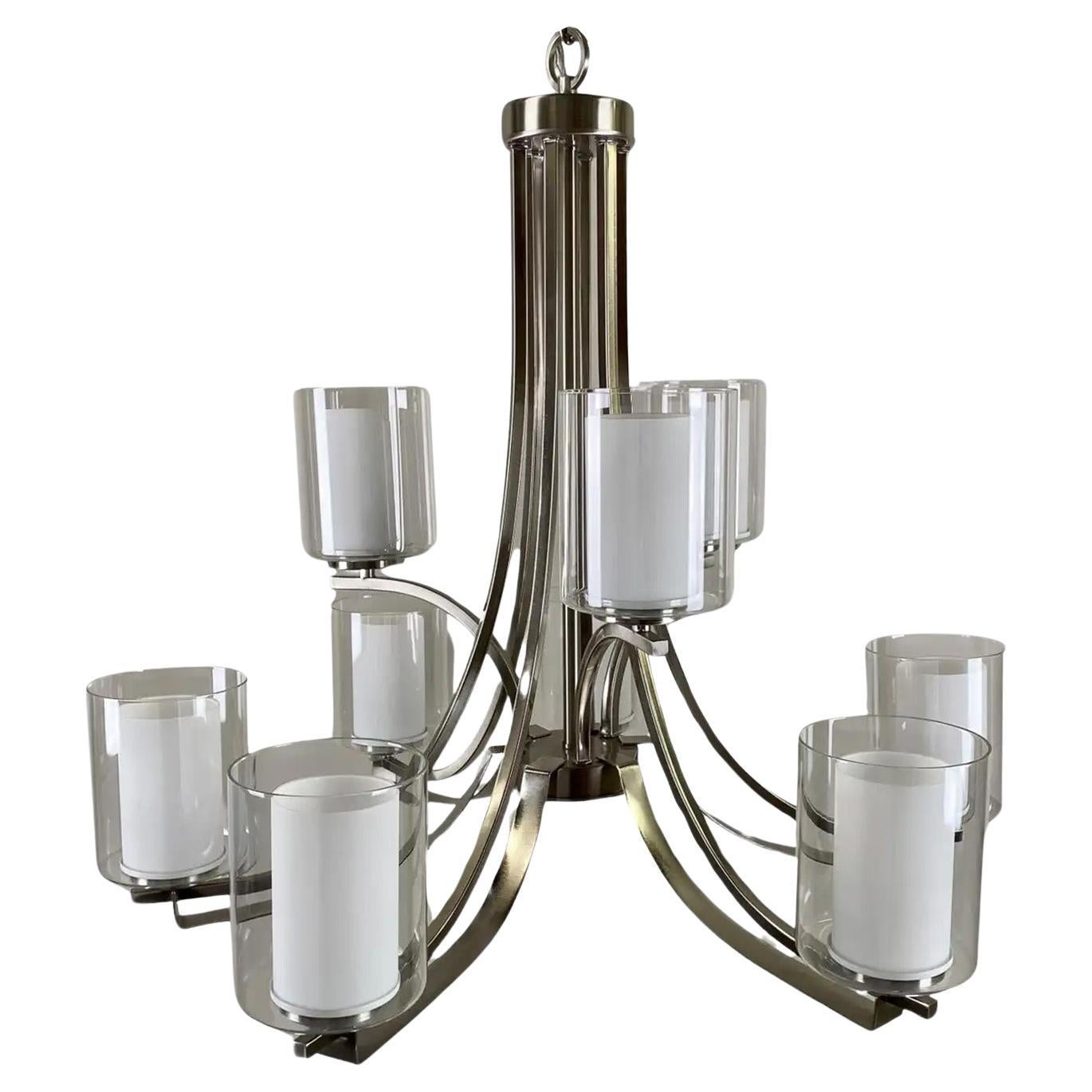 Modern Candle Style Chrome Chandelier - 9 Arms  For Sale