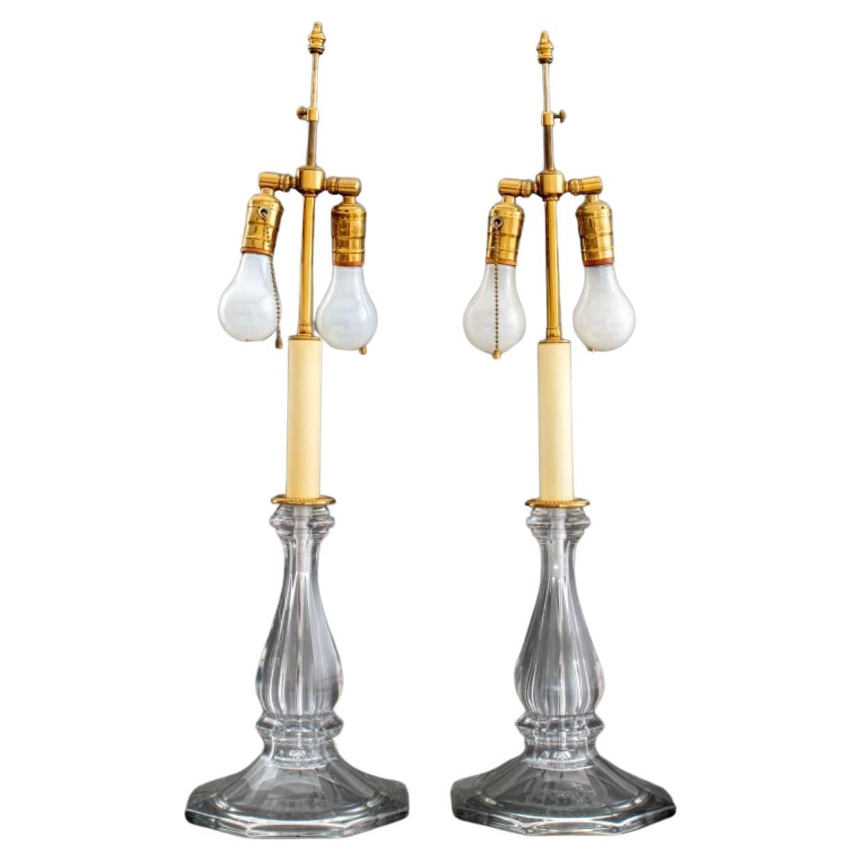 Modern Candlestick Glass Lamp, 2 For Sale