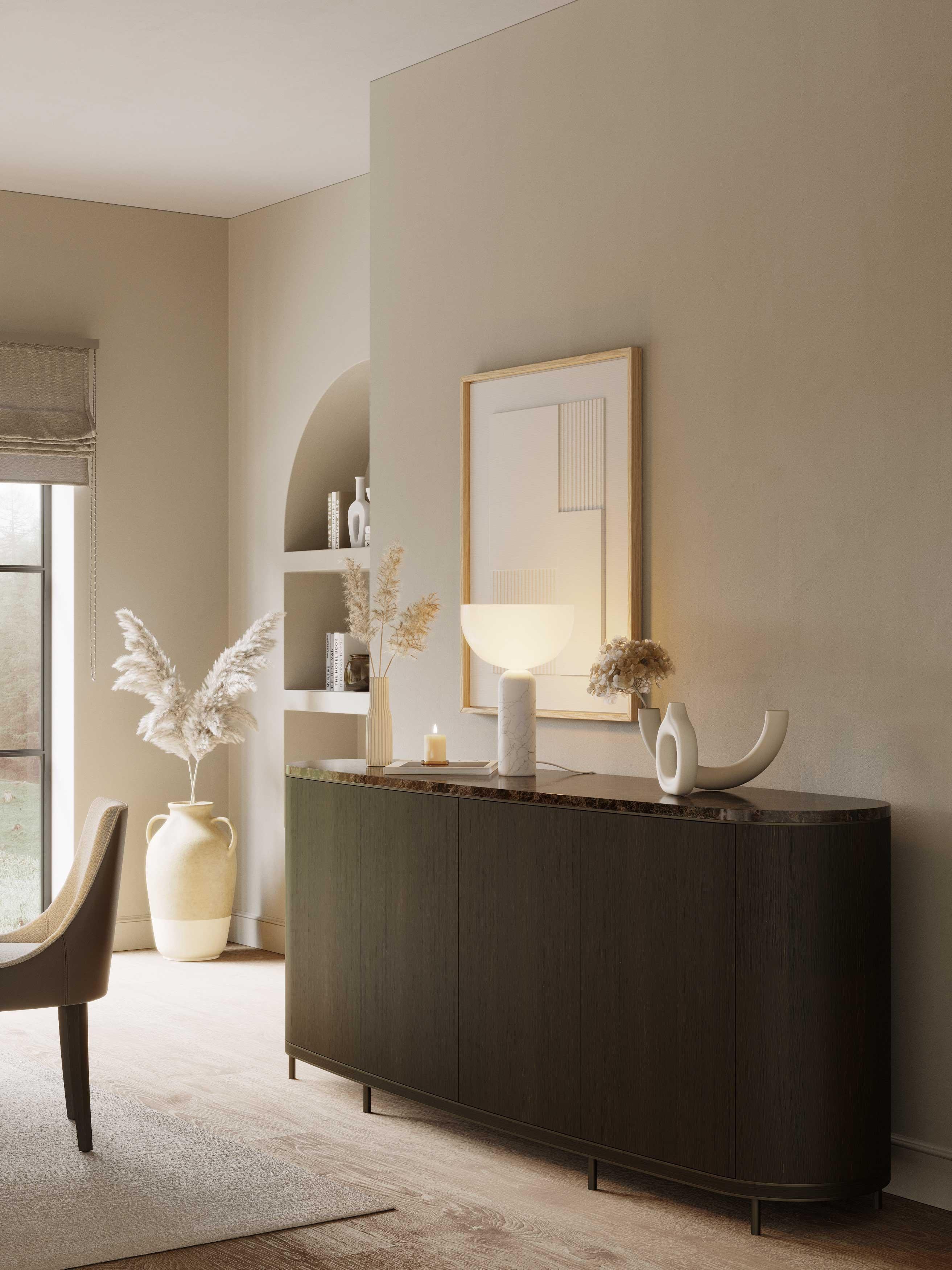 Fatto a mano Credenza moderna Cannes in Oak e ottone, realizzata a mano da Stylish Club in vendita