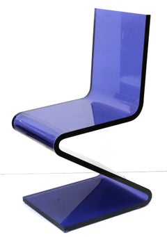 Modern Cantilever Z Chairs in Blue Lucite