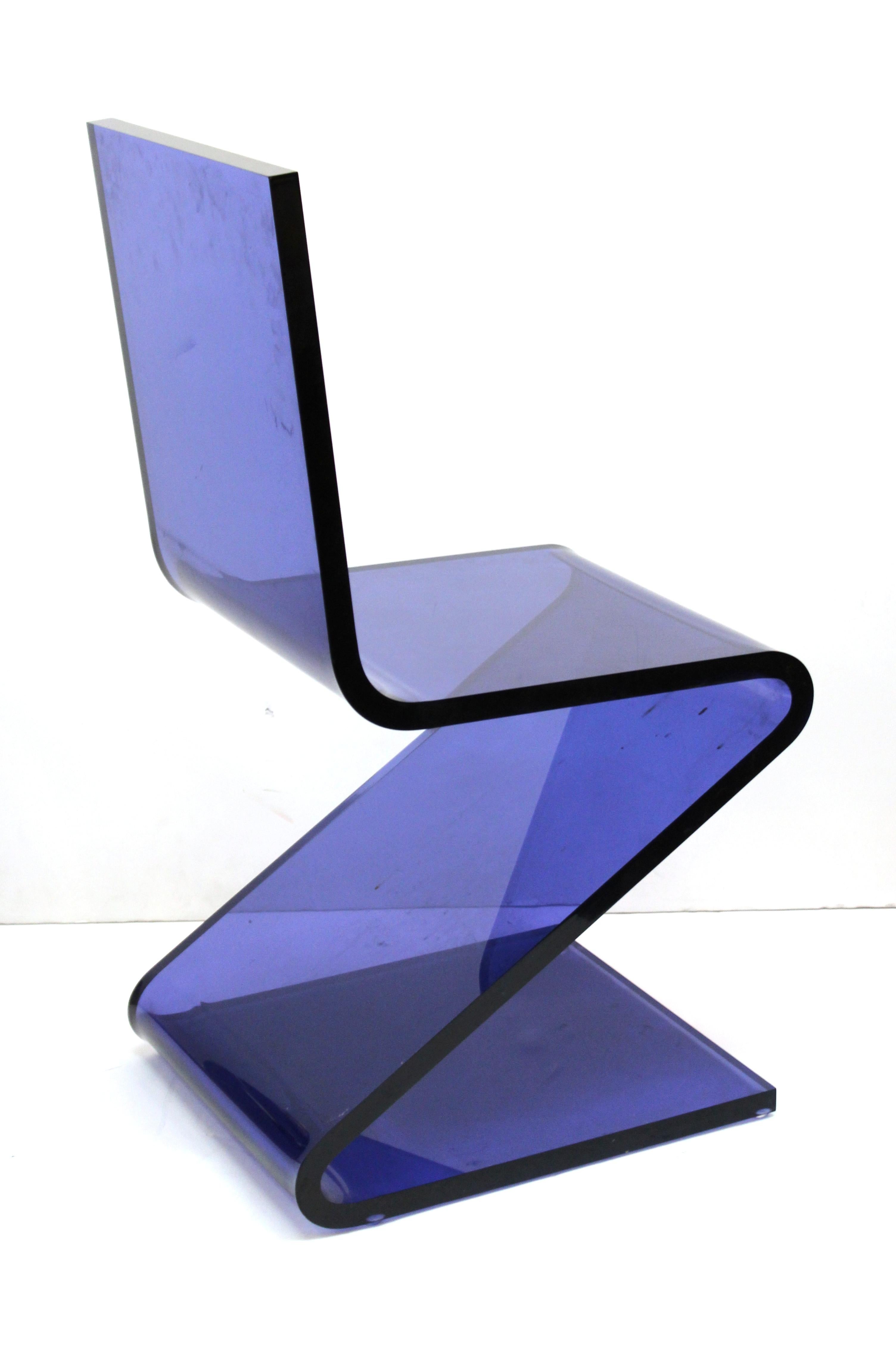 Modern Cantilever Z Chairs in Blue Lucite 1