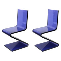 Modern Cantilever Z Chairs in Blue Lucite