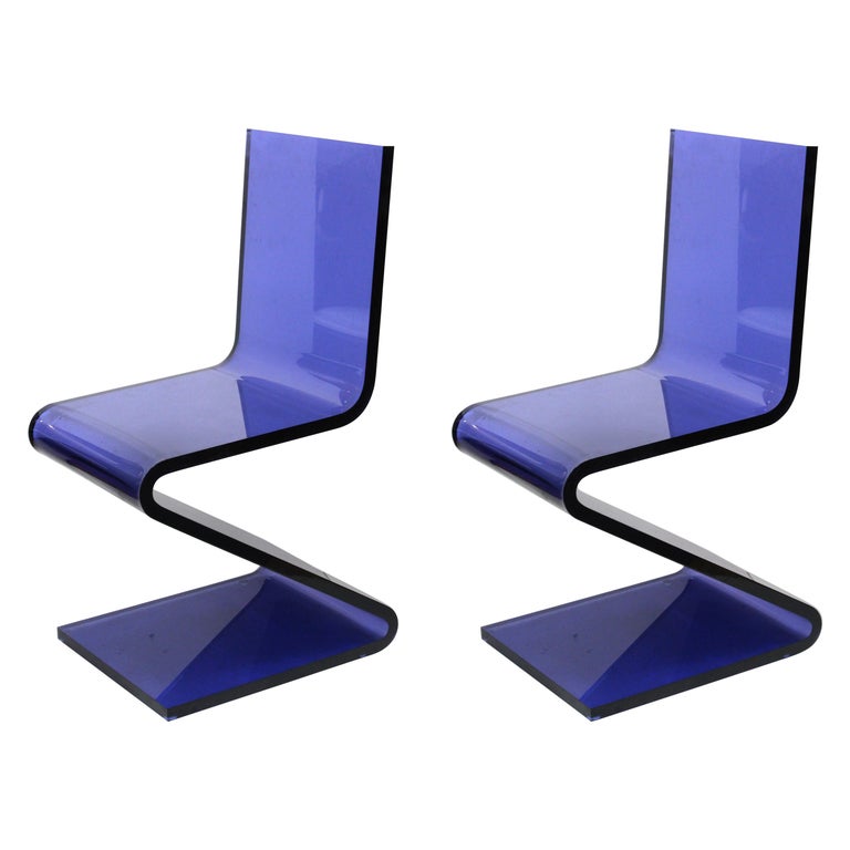 Modern Cantilever Z Chairs in Blue Lucite 1