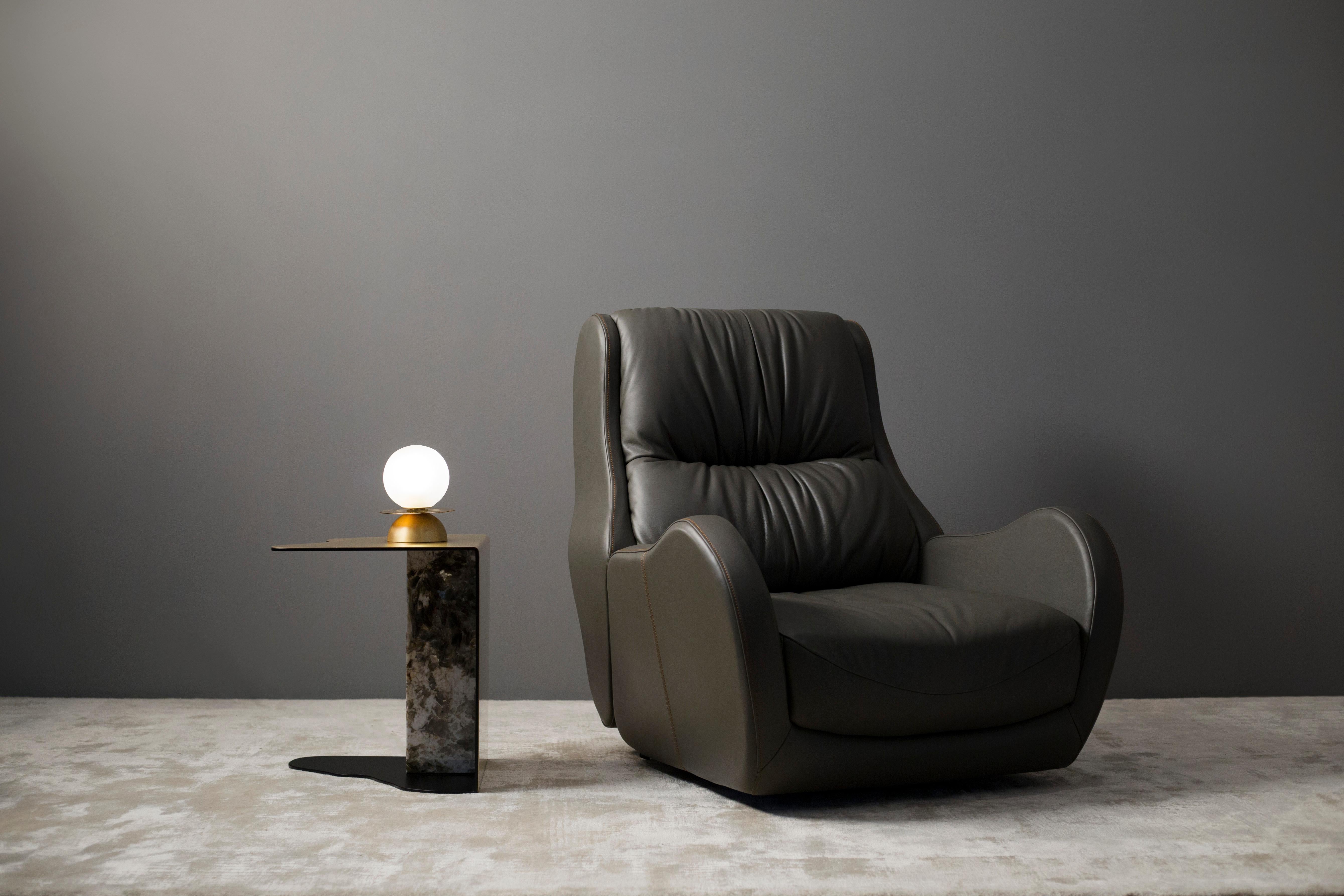 Portuguese Modern Capelinhos Lounge Chair, Swivel, Velvet, Handmade Portugal by Greenapple For Sale