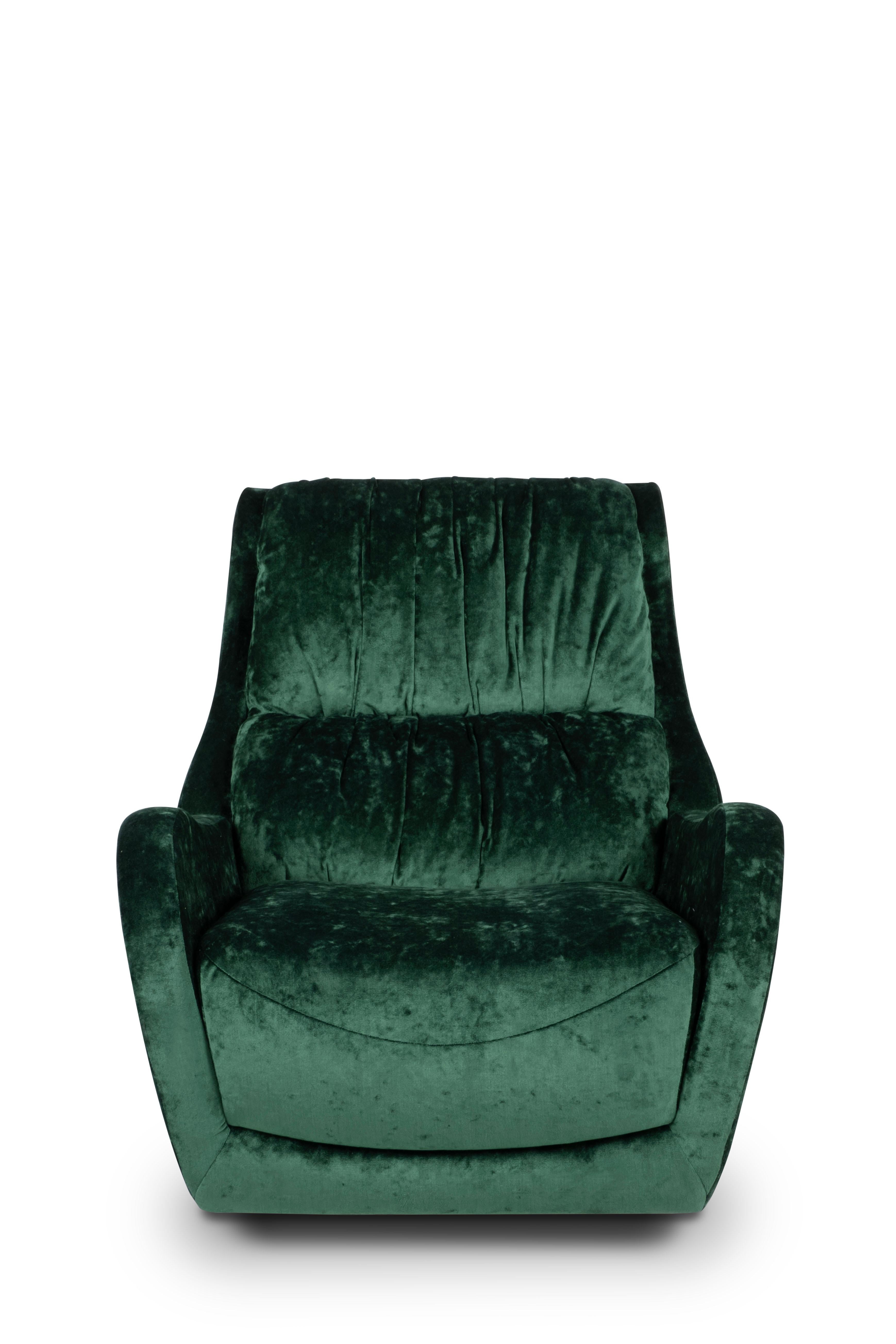 Hand-Crafted Modern Capelinhos Lounge Chair, Swivel, Velvet, Handmade Portugal by Greenapple For Sale