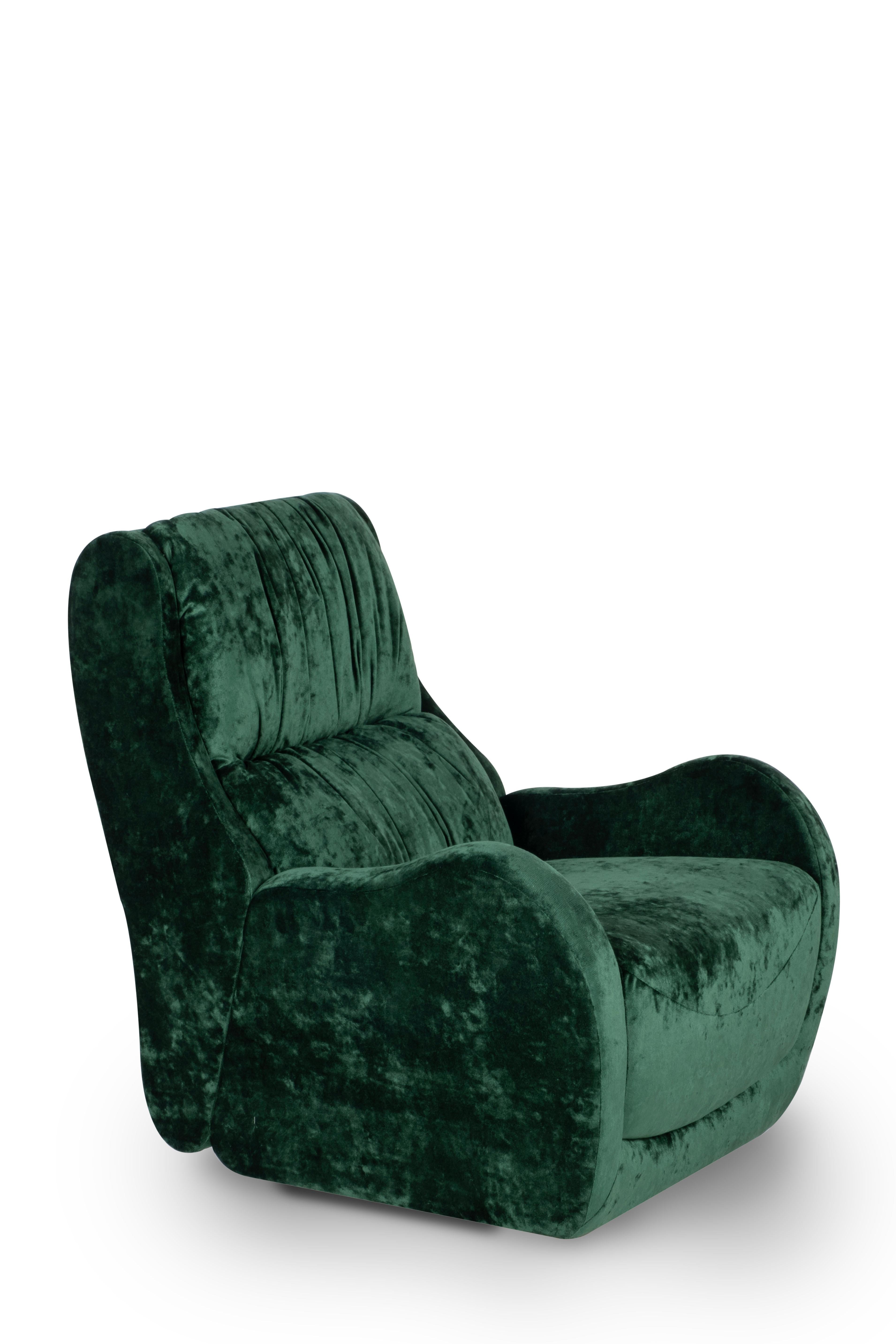 Capelinhos Swivel Lounge Chair, Contemporary Collection, Handcrafted in Portugal - Europe by Greenapple.

The Capelinhos modern lounge chair stands as a testament to timeless comfort. Much like a fine wine, Capelinhos ages gracefully with its velvet