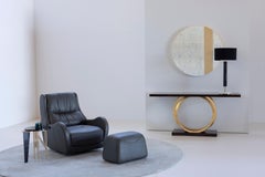 Modern Capelinhos Swivel Lounge Chair With Footstool, Leather, by Greenapple