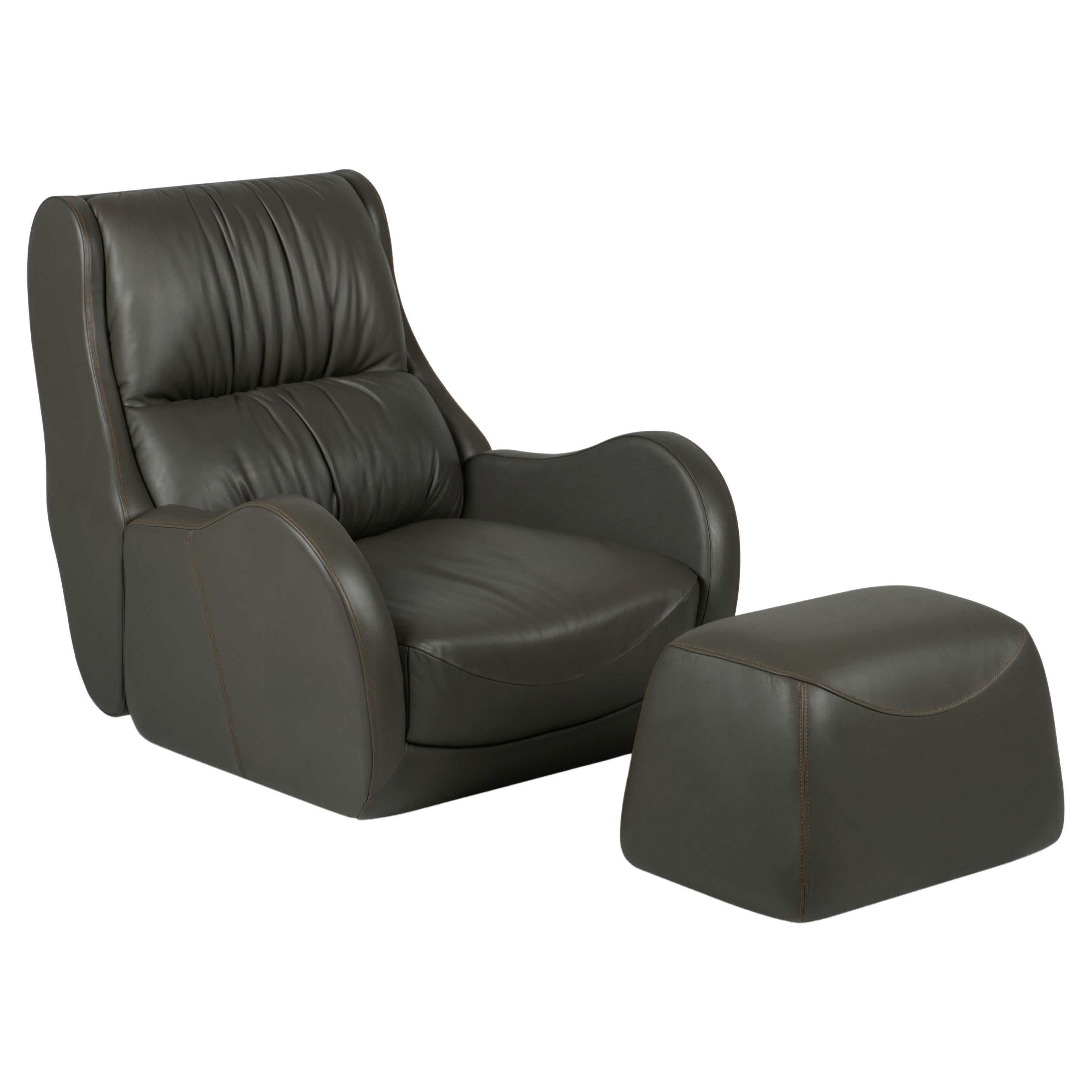 Fauteuil de salon moderne Capelinhos, pivotant, cuir, fait à la main au Portugal par Greenapple