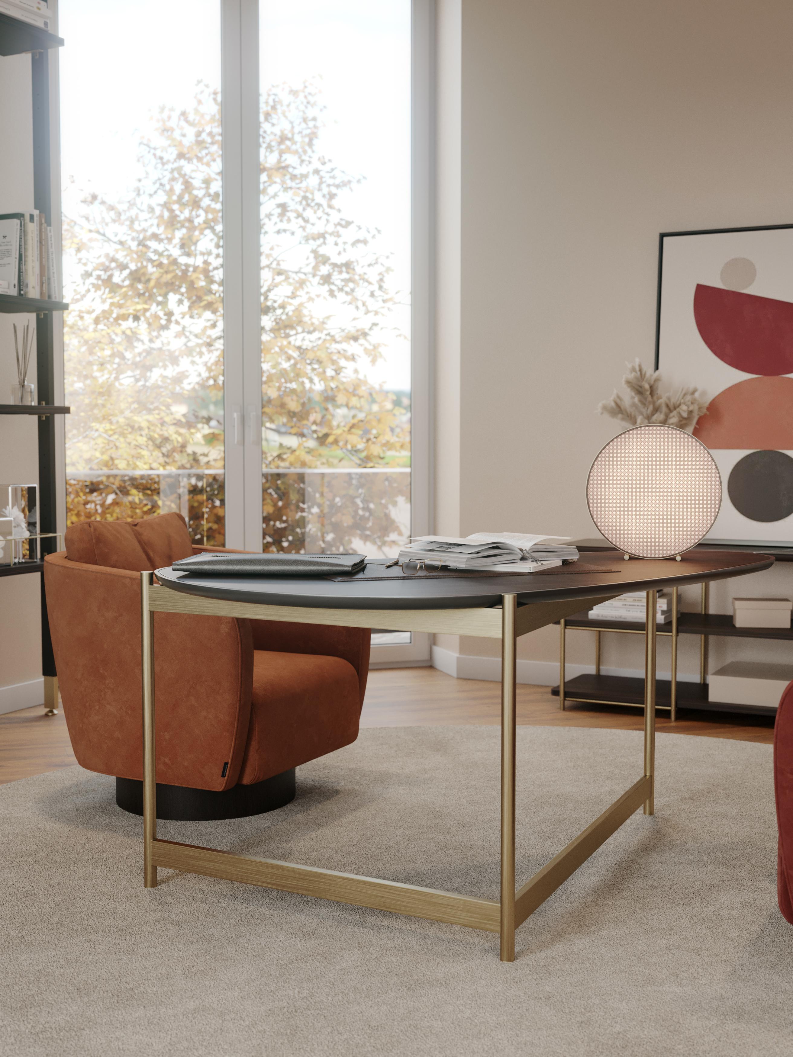 Modern Capri Desk Made with Ebony and Bronzed Iron, Handmade by Stylish Club For Sale 4