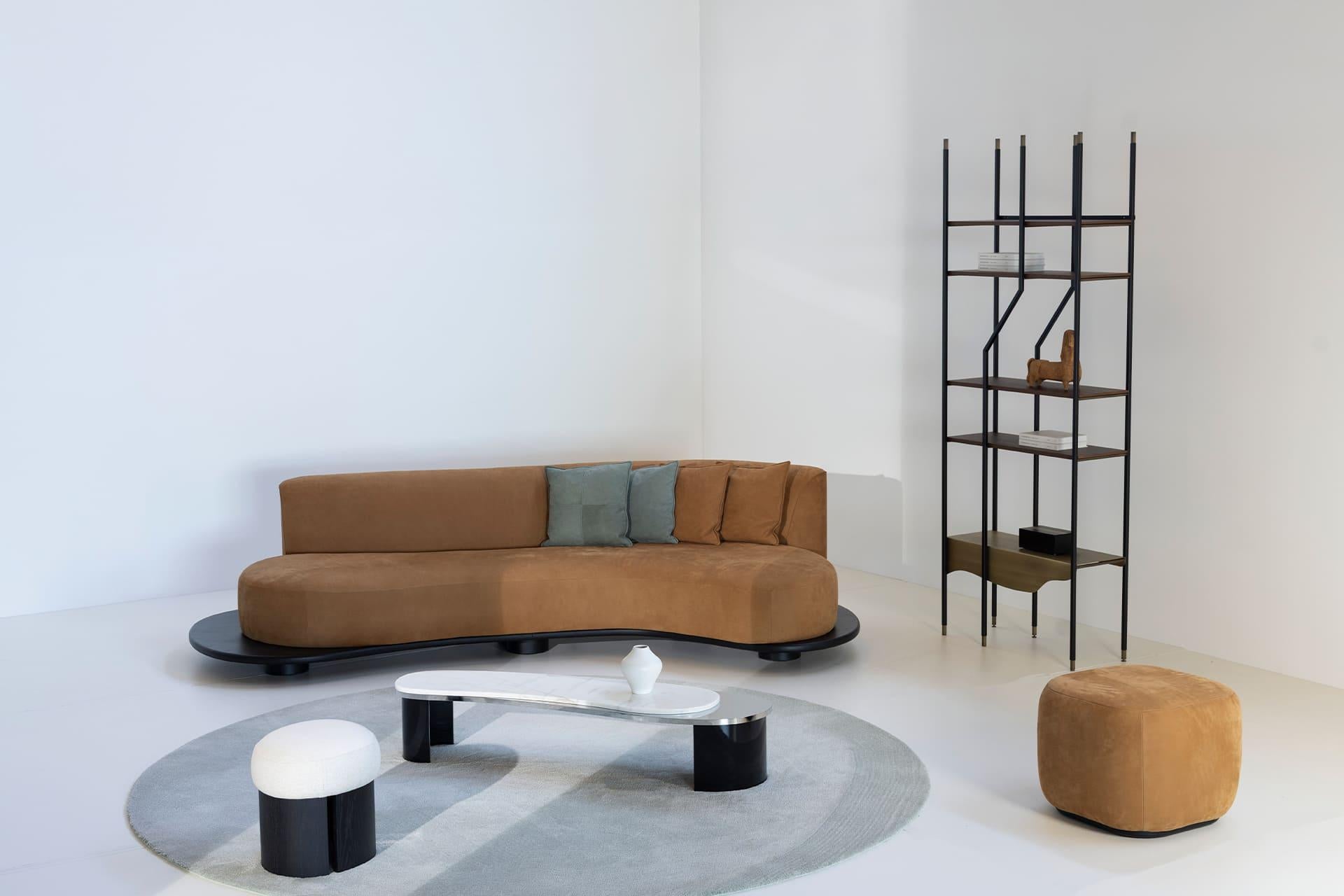 Modern Capri Pouf Ottoman, Nubuck, Oak, Handmade in Portugal by Greenapple For Sale 4