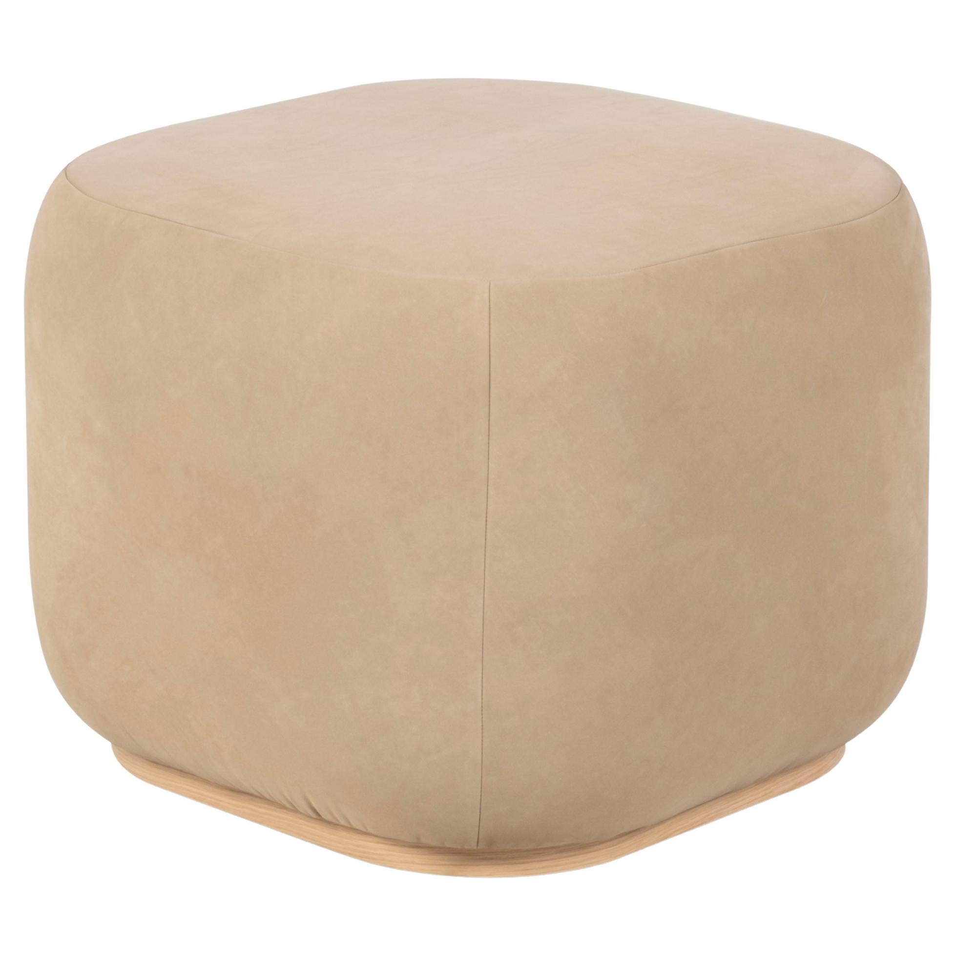 Modern Capri Pouf Ottoman, Nubuck, Oak, Handmade in Portugal by Greenapple