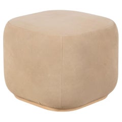 Modern Capri Pouf Ottoman, Nubuck, Oak, Handmade in Portugal by Greenapple