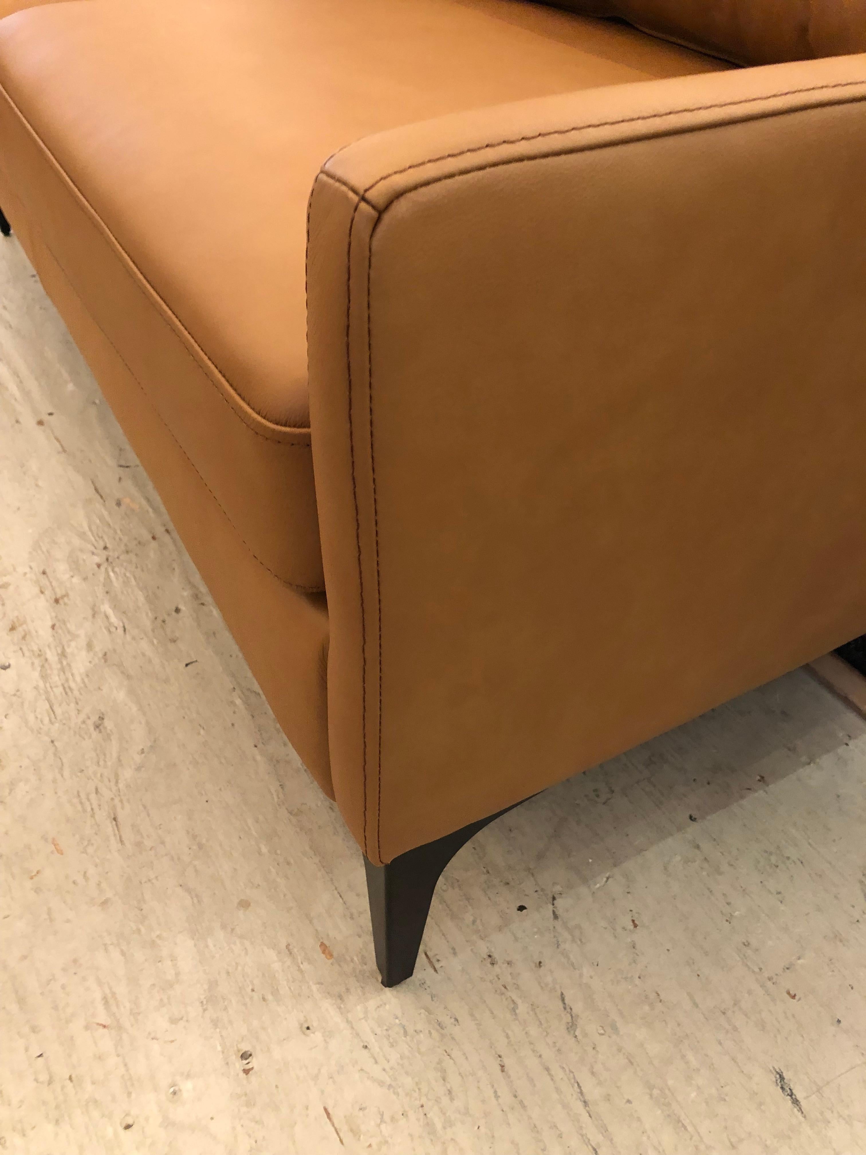 Modern Caramel Supple Leather Sofa Loveseat In Excellent Condition In Hopewell, NJ