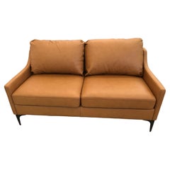 Modern Caramel Supple Leather Sofa Loveseat