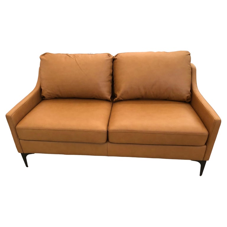 Modern Caramel Supple Leather Sofa Loveseat For Sale at 1stDibs