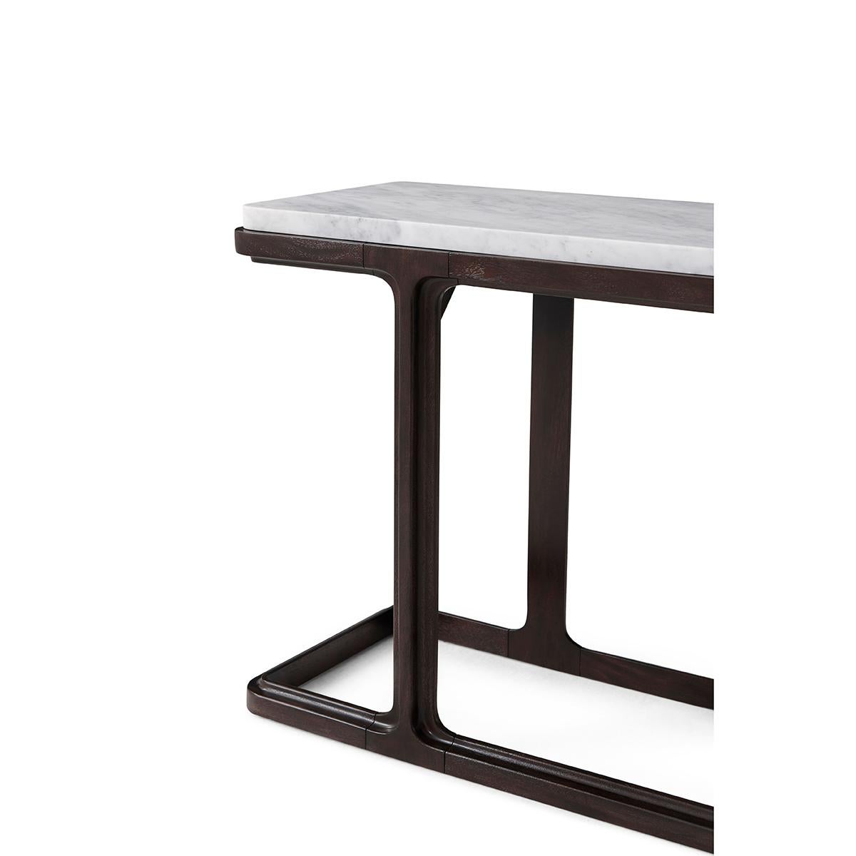 Contemporary Modern Cararra Marble Top Console Table For Sale