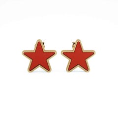 Modern Carnelian Star Earrings Set in 18K Gold