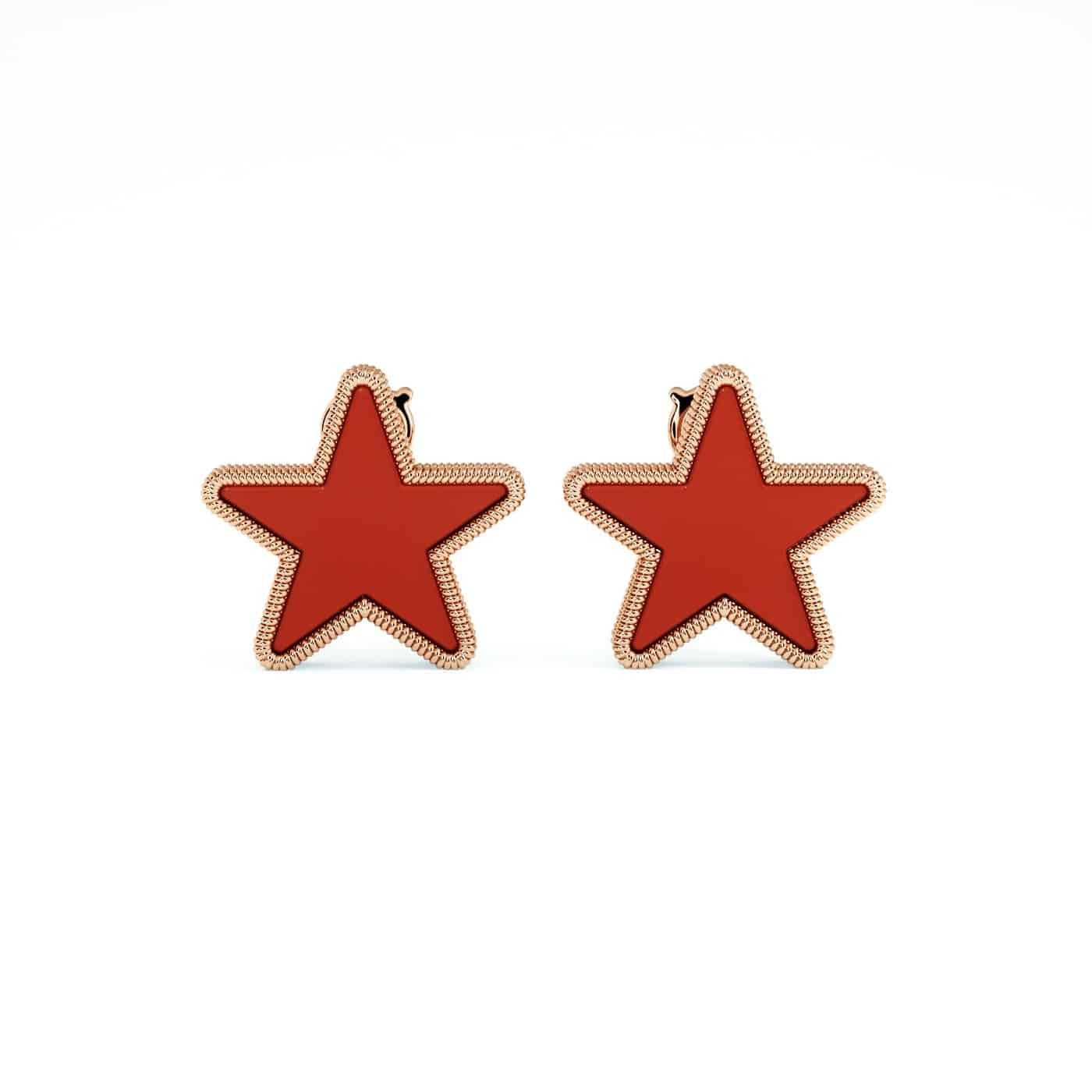 Mixed Cut Modern Carnelian Star Earrings Set in 18K Gold For Sale