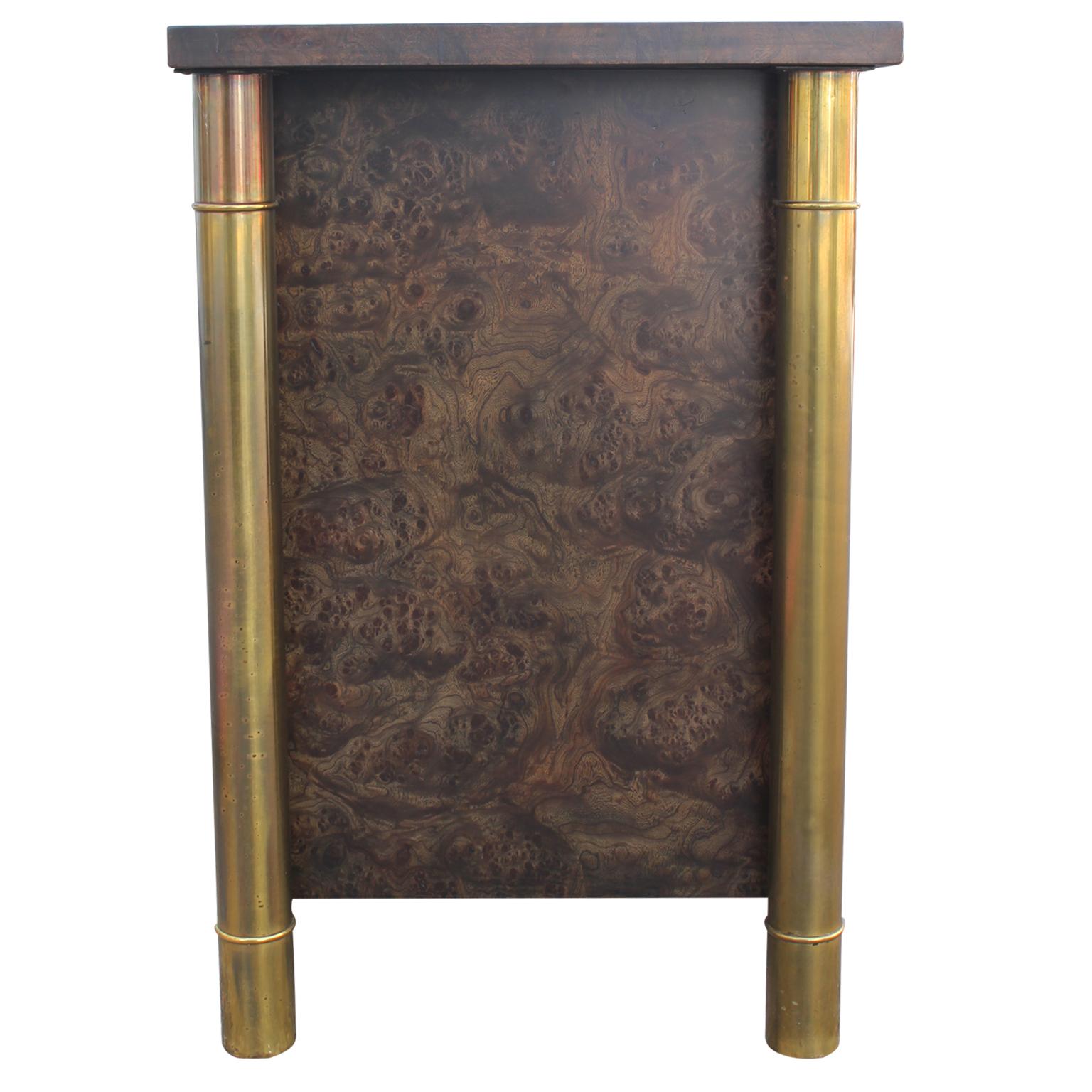 Late 20th Century Modern Carpathian Elm Burl and Brass Nine-Drawer Dresser by Mastercraft