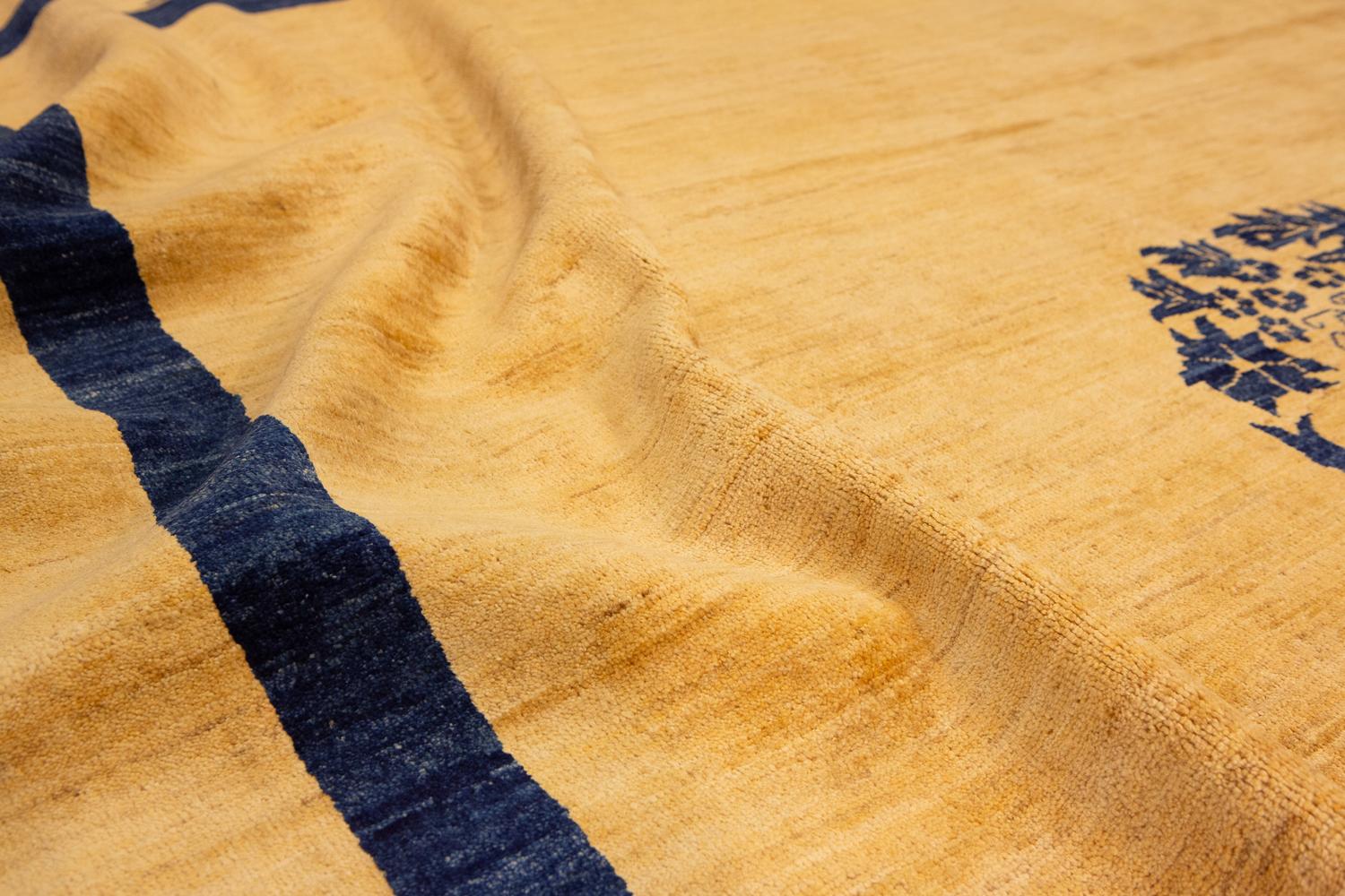 Modern Carpet Golden-Color Field Yadan Deco’ Hand-Knotted Carpet For Sale 2