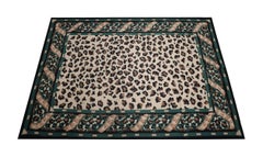 Modern Carpet Handmade Needlepoint Rug, Green Leopard Print Area Rug