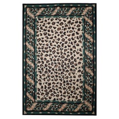 Modern Carpet Handmade Needlepoint Rug, Green Leopard Print Area Rug