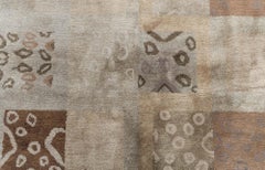 Modern Carpet Tibetan Patchwork Taupe Silk "Tellurian" by Doris Leslie Blau