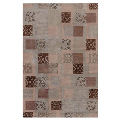Modern Carpet Tibetan Patchwork Taupe Silk "Tellurian" by Doris Leslie Blau
