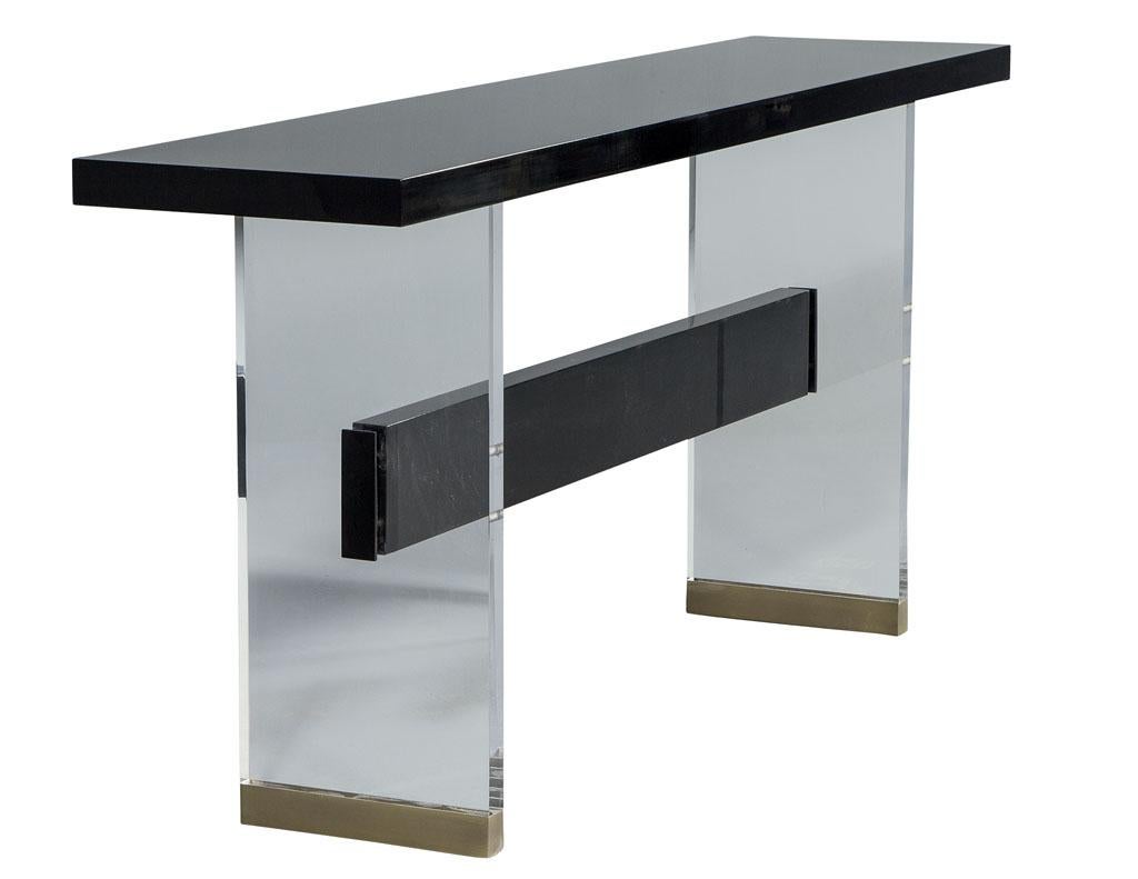 Modern Carrocel Custom Acrylic, Black Lacquer and Walnut Console For Sale 8