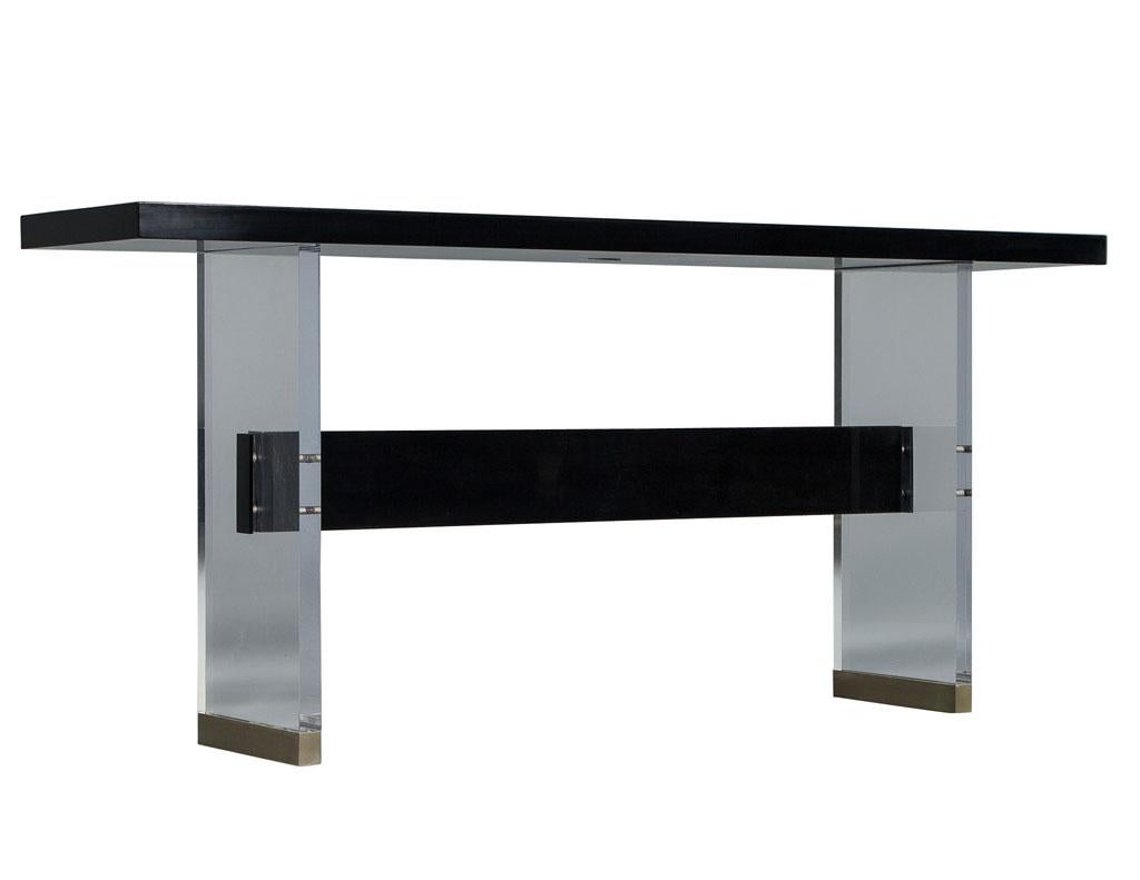 Canadian Modern Carrocel Custom Acrylic, Black Lacquer and Walnut Console For Sale