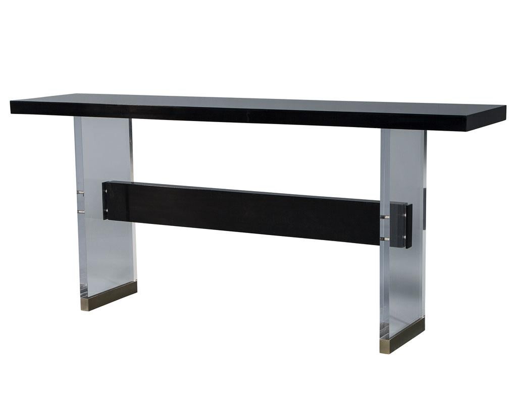 Modern Carrocel Custom Acrylic, Black Lacquer and Walnut Console For Sale 1