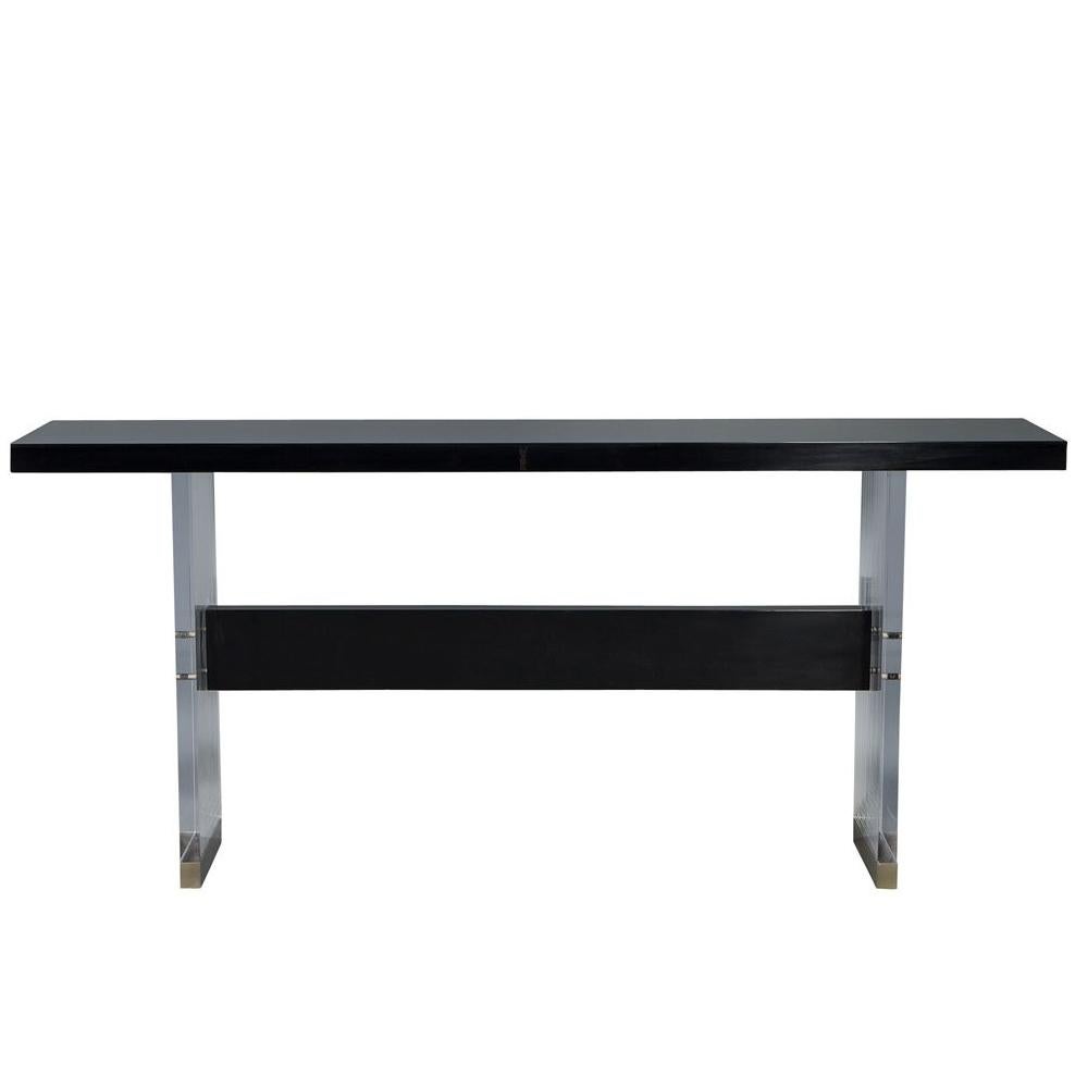Consola moderna Carrocel Custom de acrílico, laca negra y nogal