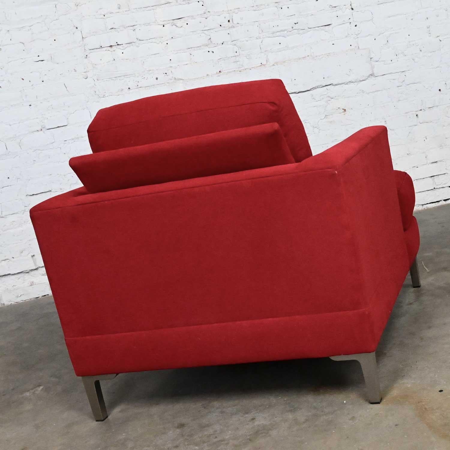 Modern Carter Club Chair Attr Zen Collection Bright Red with Polished Steel Legs For Sale 5