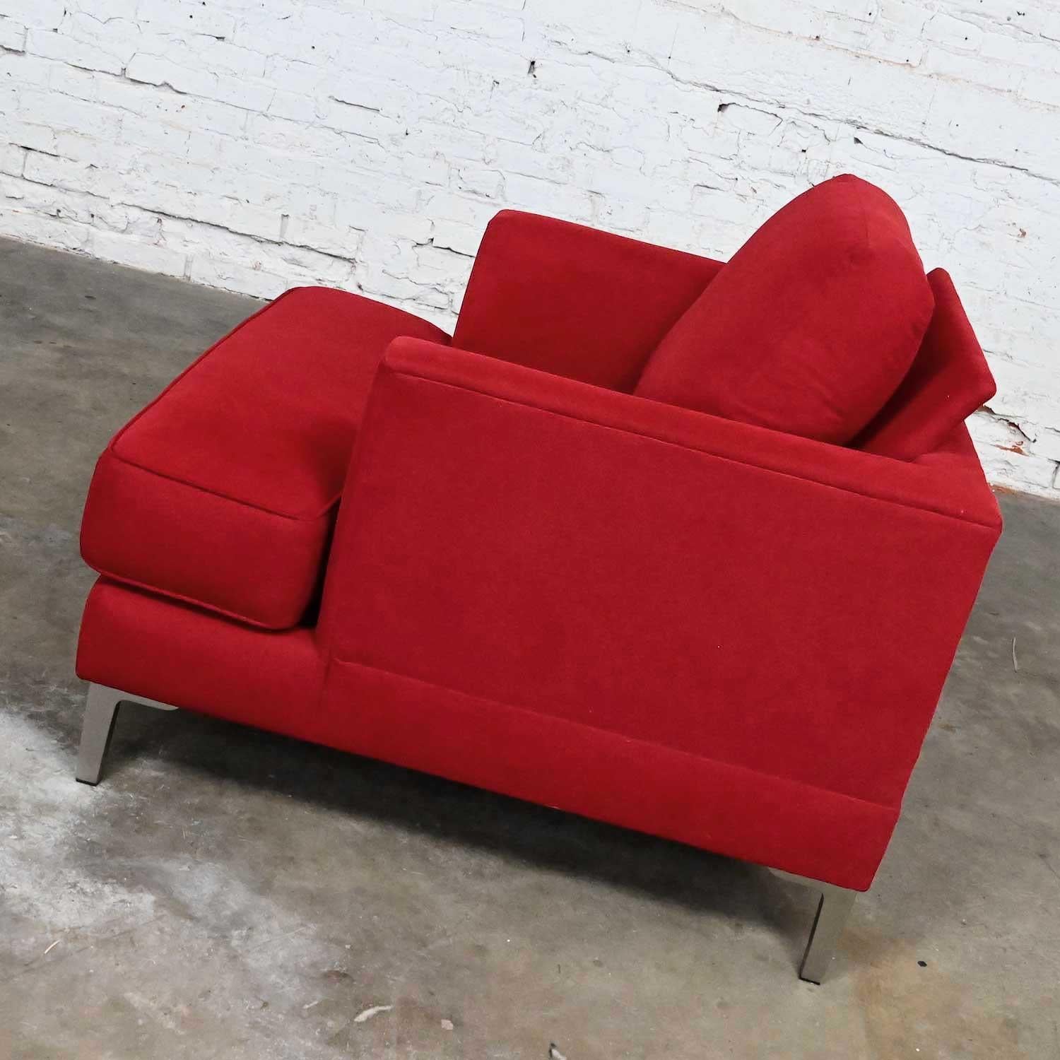 Modern Carter Club Chair Attr Zen Collection Bright Red with Polished Steel Legs For Sale 6