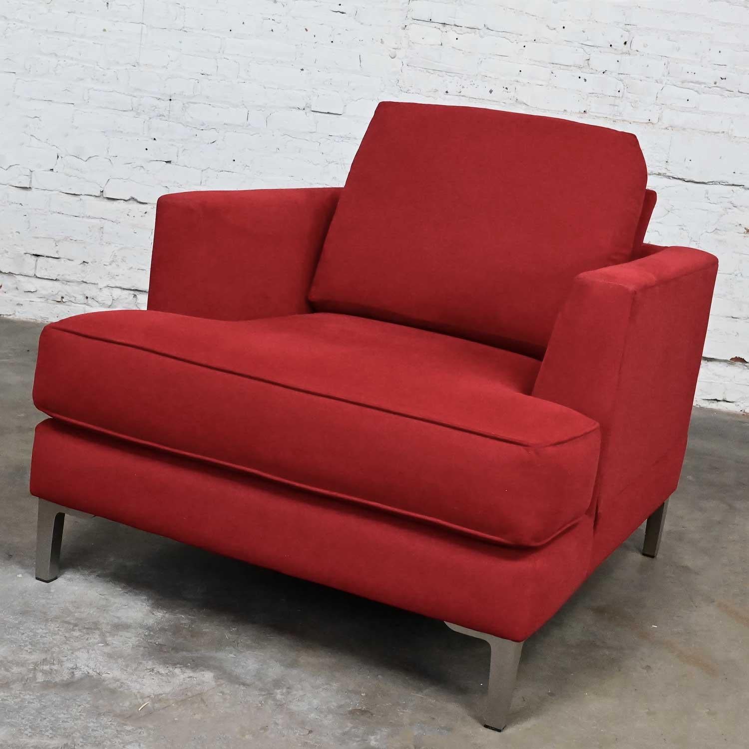 Modern Carter Club Chair Attr Zen Collection Bright Red with Polished Steel Legs 7
