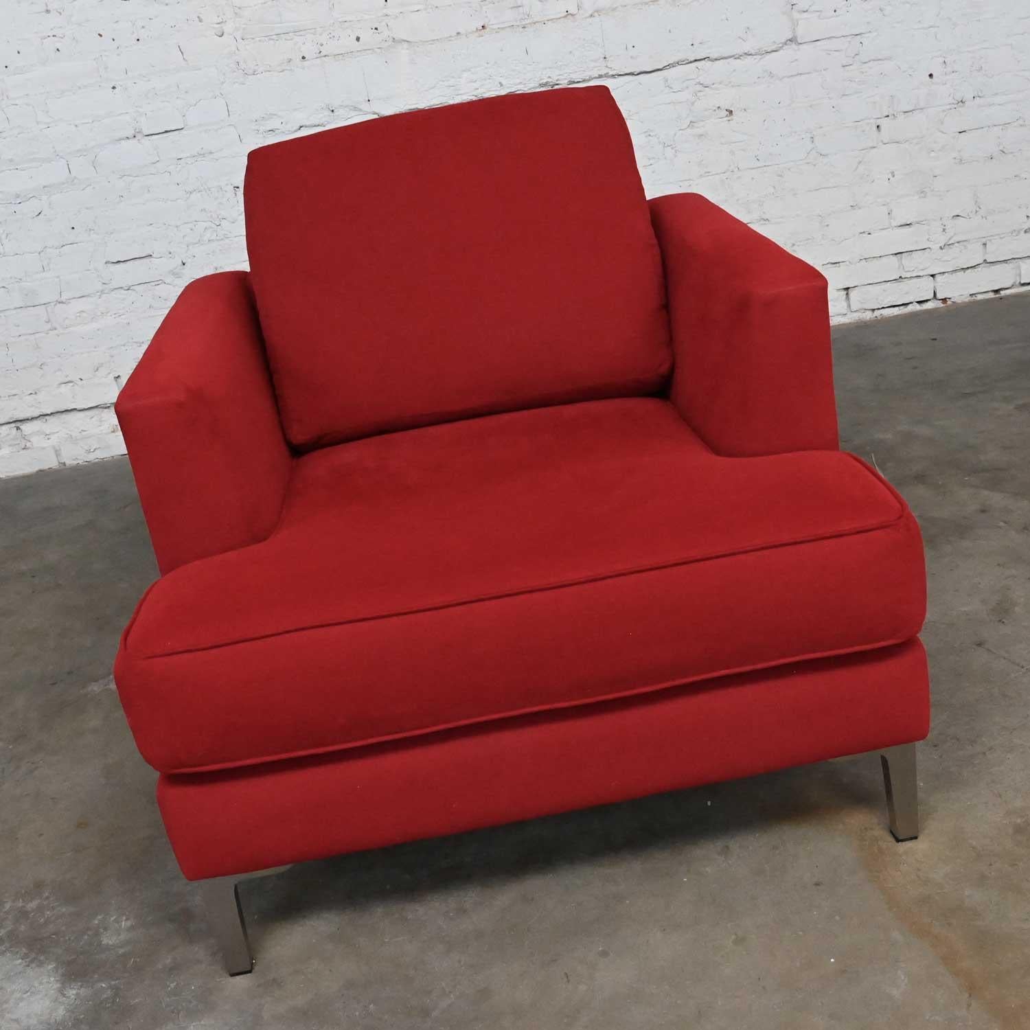 Modern Carter Club Chair Attr Zen Collection Bright Red with Polished Steel Legs For Sale 8