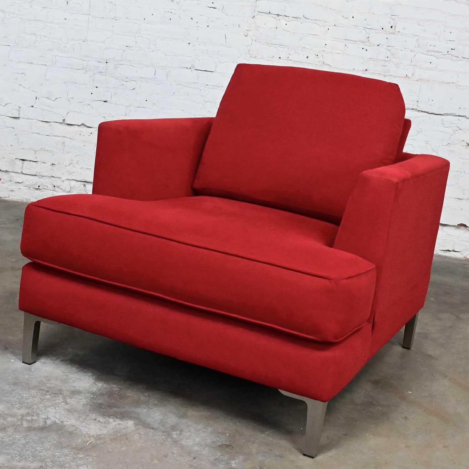 American Modern Carter Club Chair Attr Zen Collection Bright Red with Polished Steel Legs For Sale