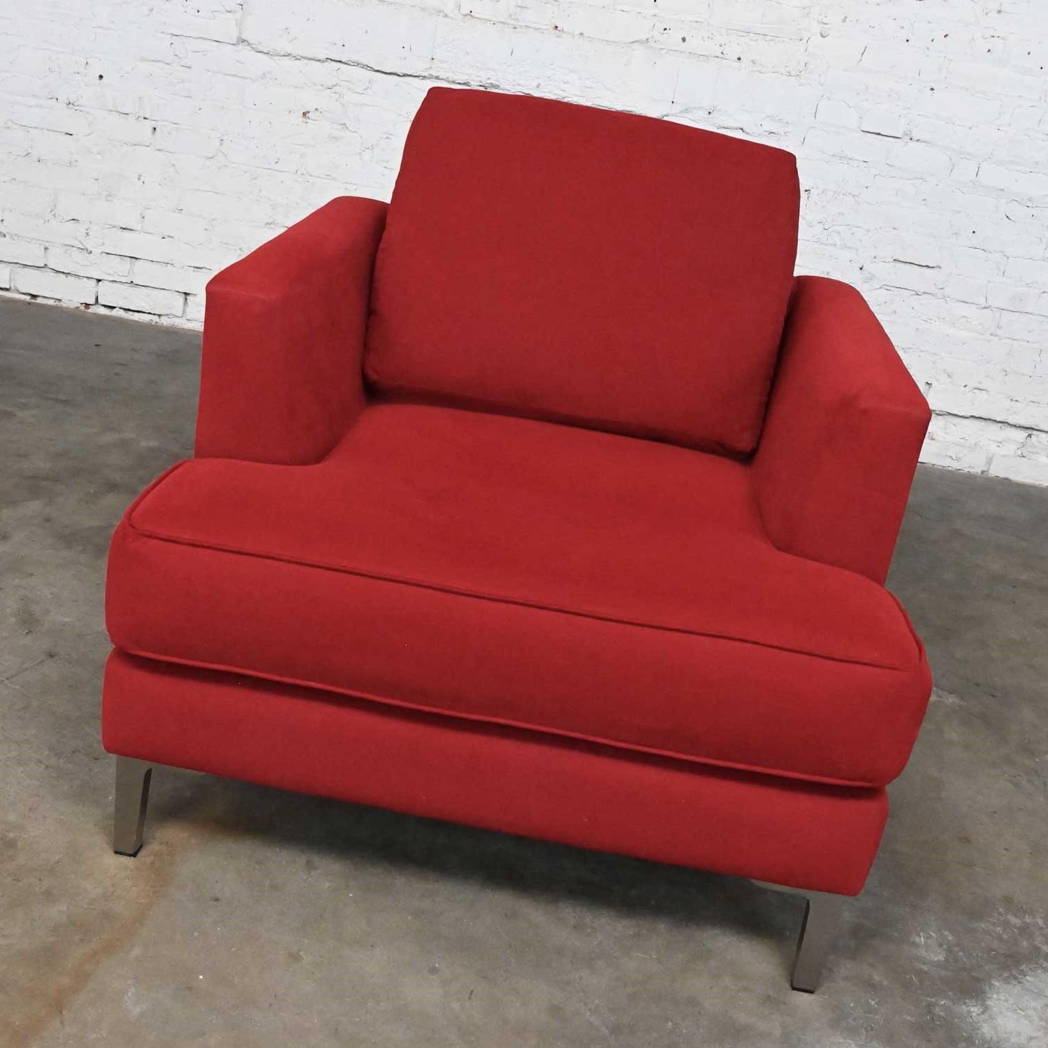 Modern Carter Club Chair Attr Zen Collection Bright Red with Polished Steel Legs For Sale 1