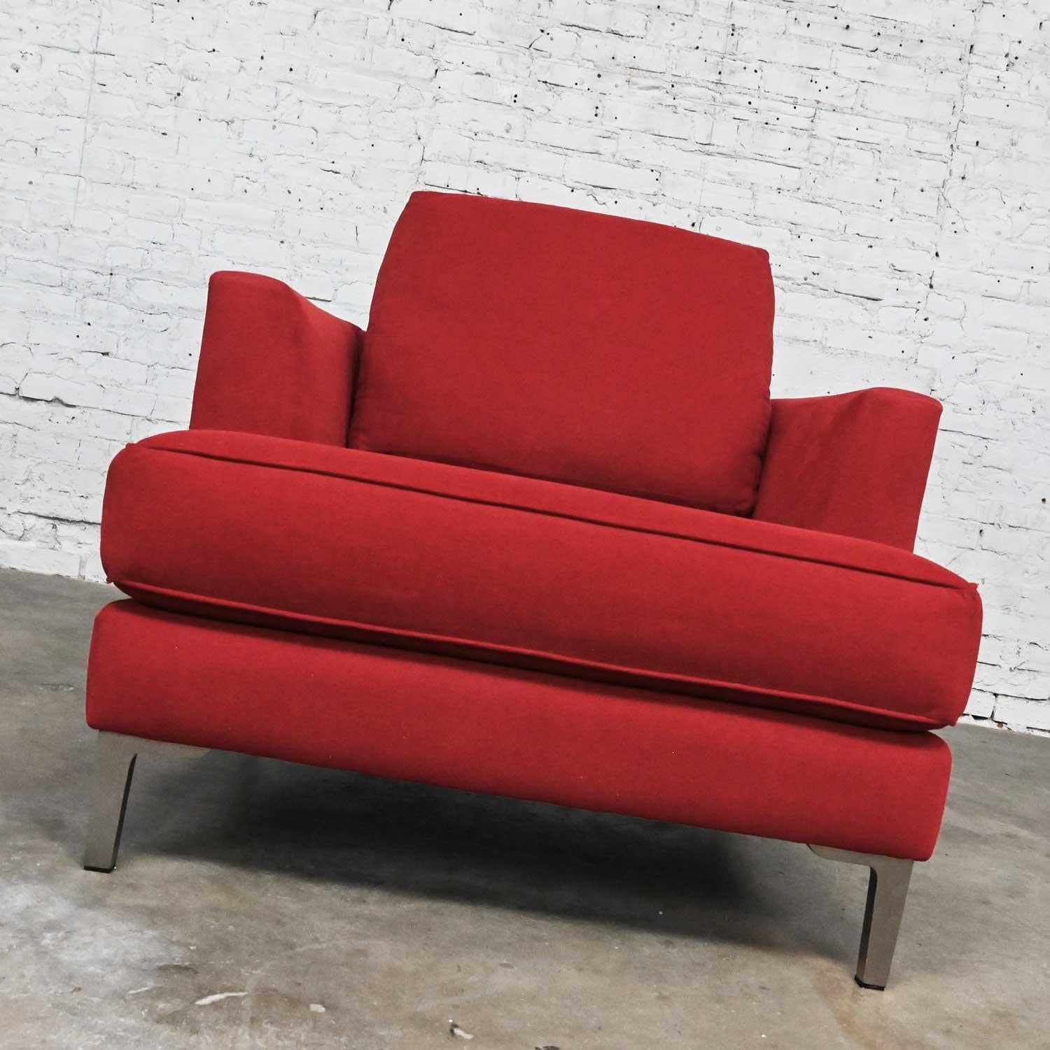 Modern Carter Club Chair Attr Zen Collection Bright Red with Polished Steel Legs For Sale 2