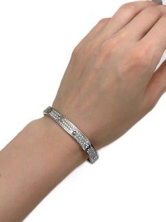 Modern Cartier Love 18 Karat Gold Pavé Diamond Size 17 Hinged Bangle Bracelet