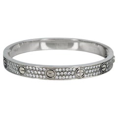 Modern Cartier Love 18 Karat Gold Pavé Diamond Size 17 Hinged Bangle Bracelet