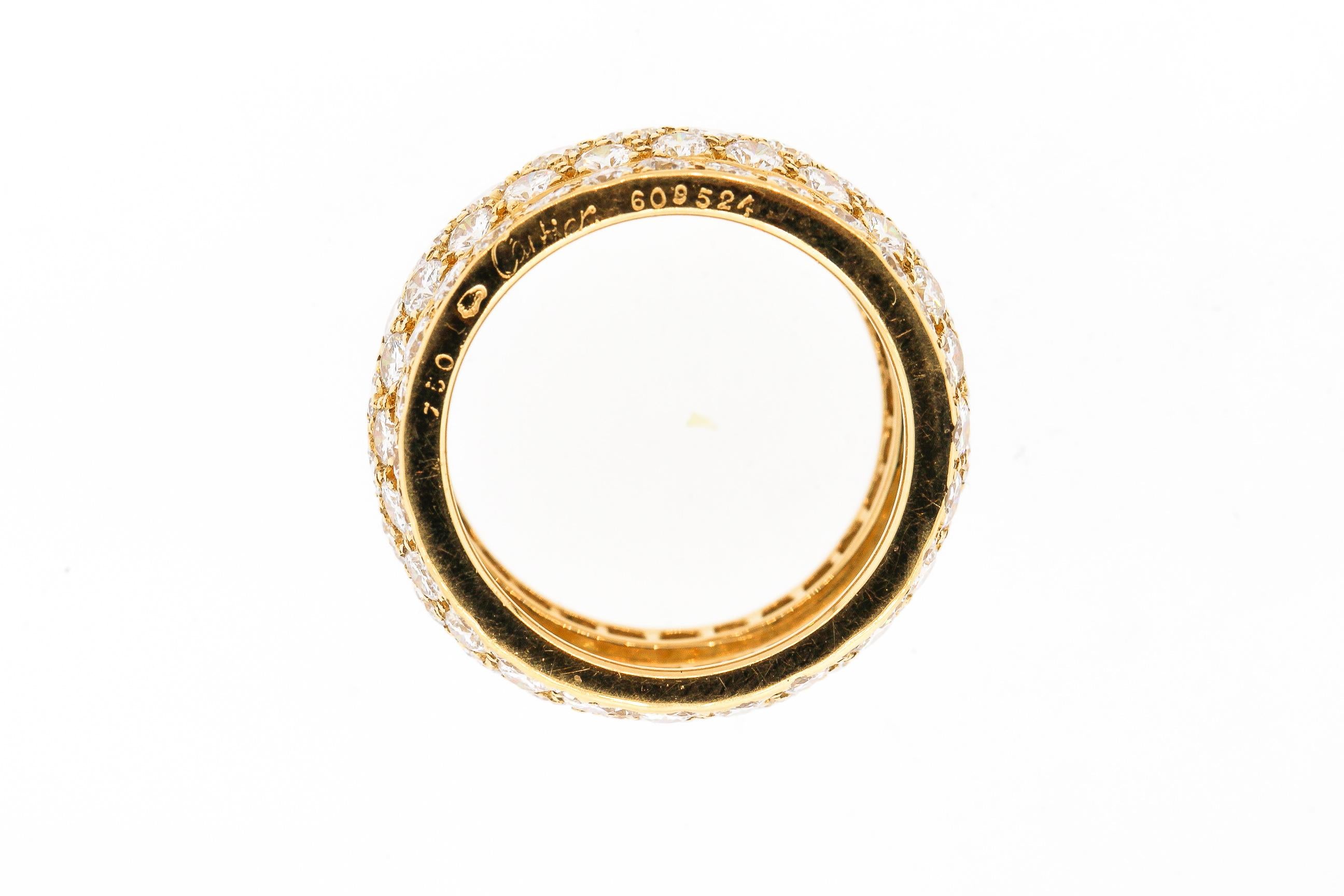 Round Cut Modern Cartier Wide Diamond 18 Karat Yellow Gold Five-Row Ring