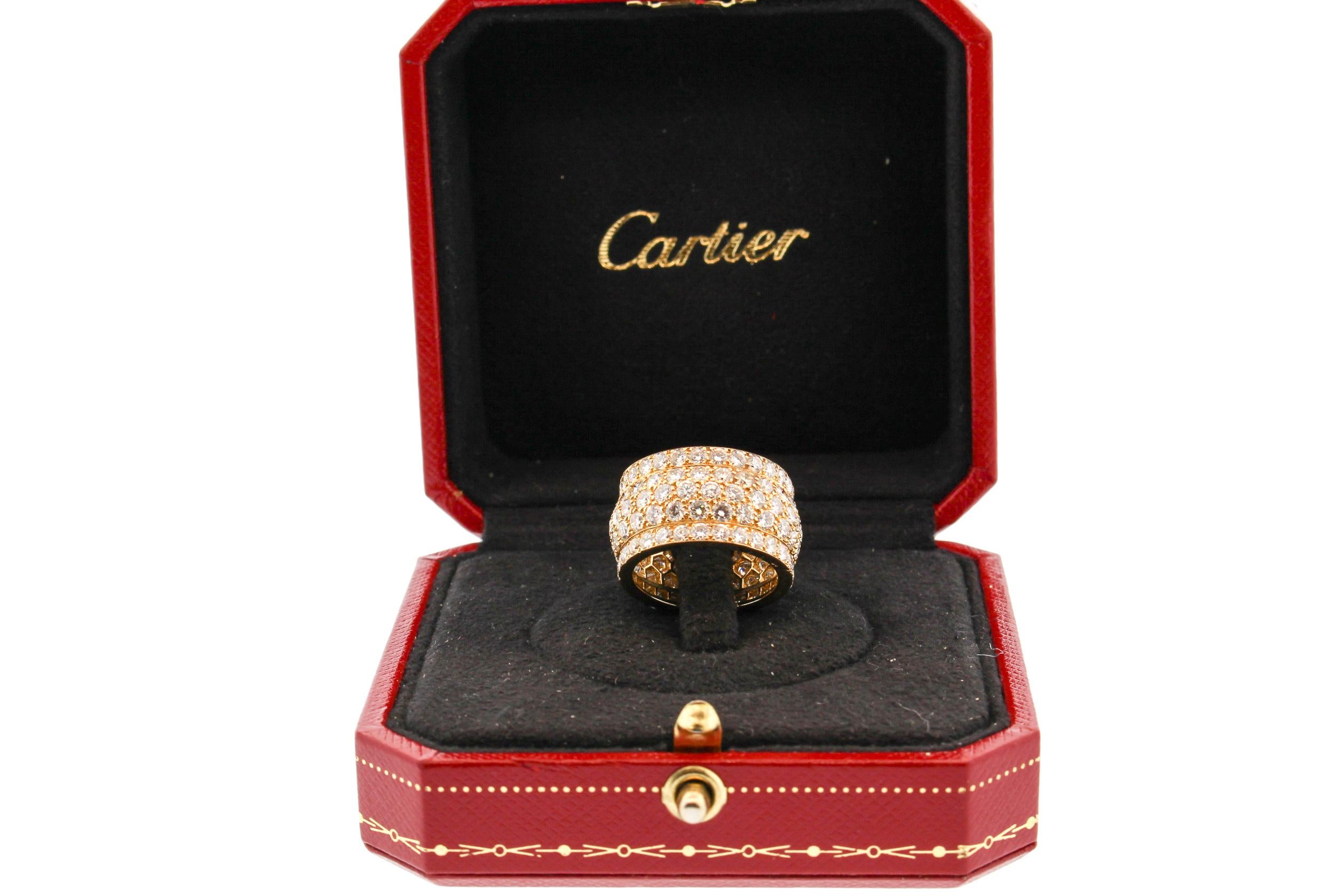Women's or Men's Modern Cartier Wide Diamond 18 Karat Yellow Gold Five-Row Ring