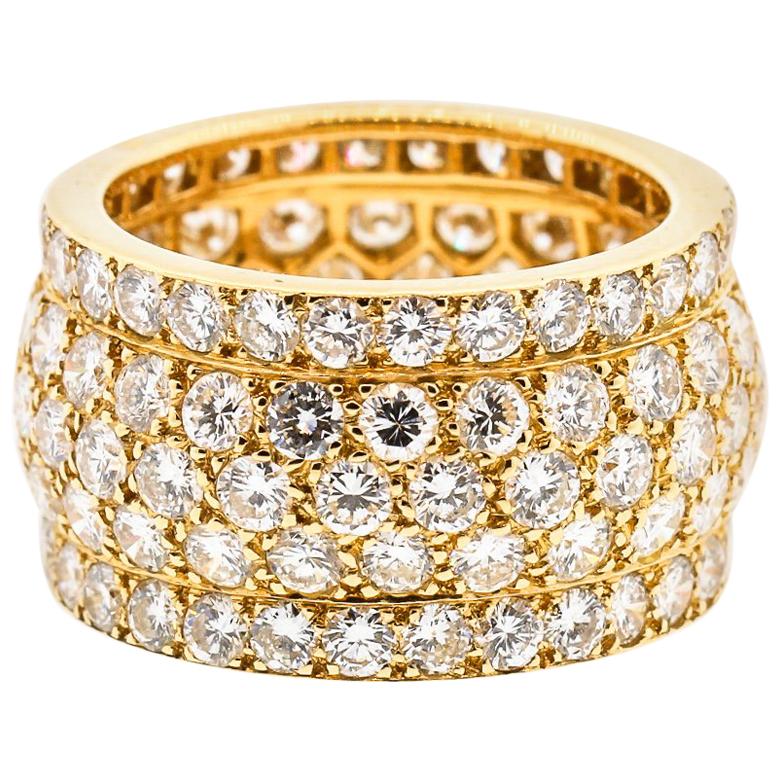 Modern Cartier Wide Diamond 18 Karat Yellow Gold Five-Row Ring at 1stDibs