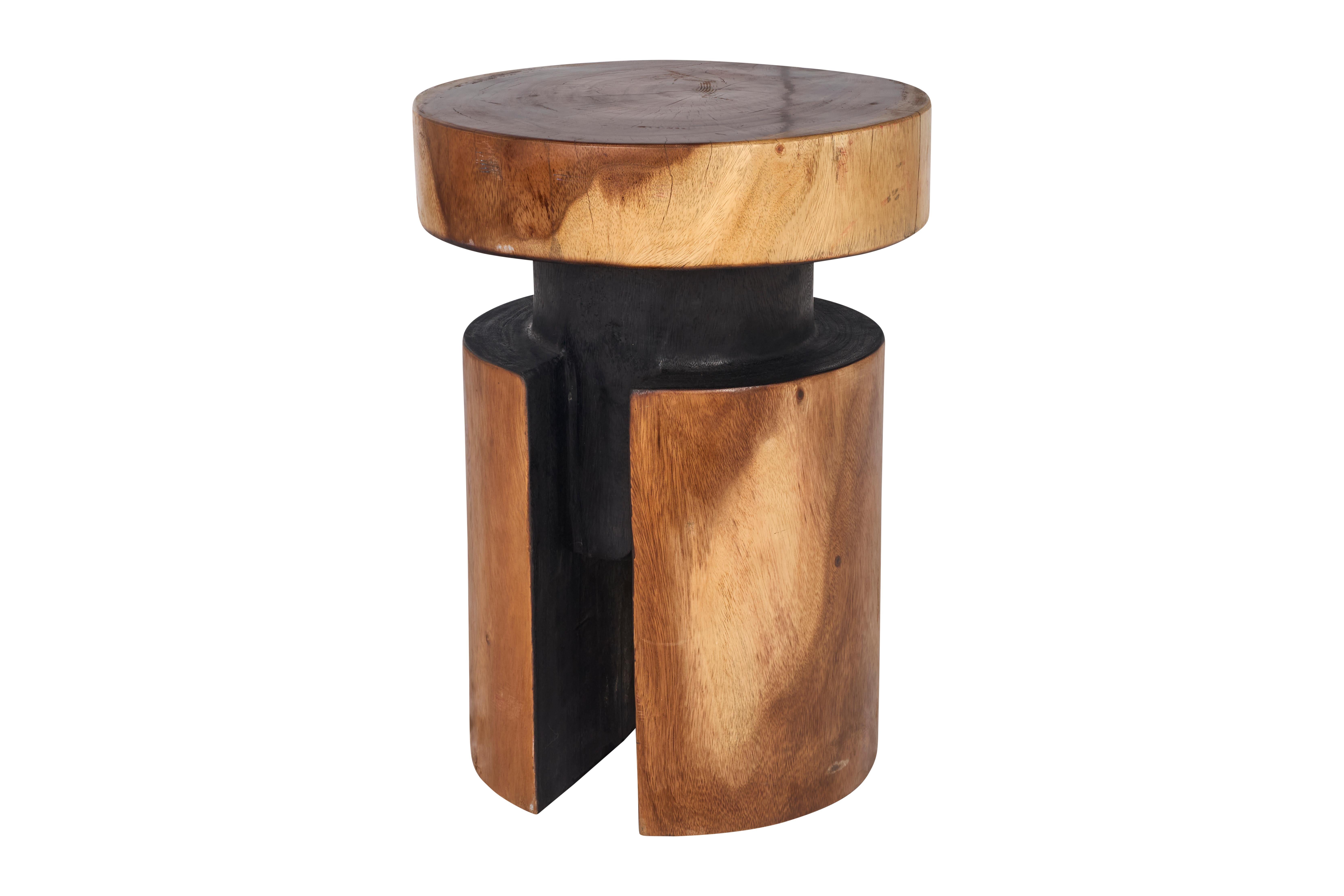 Mid-Century Modern Modern Carved Side Table in Two Tone Wood For Sale